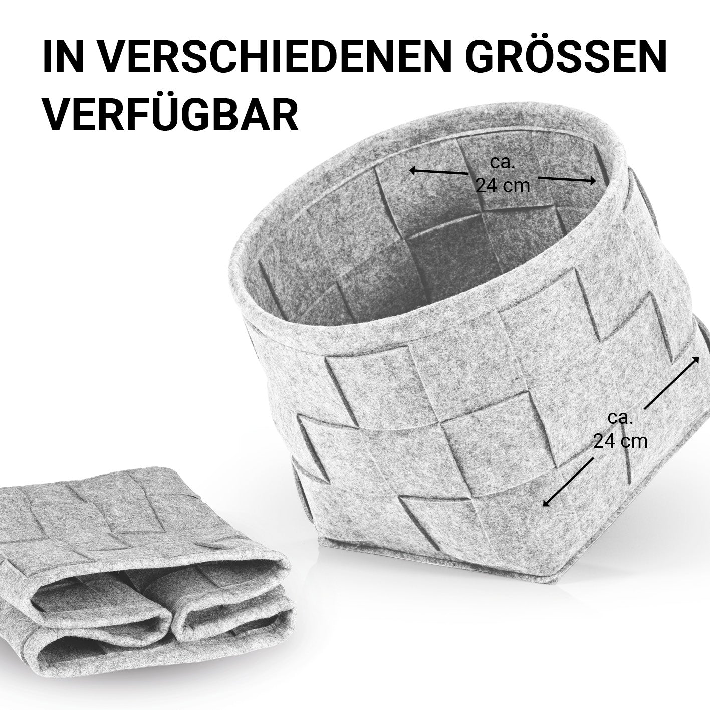 Filz-Aufbewahrungskorb S - 24 x 24 x 24 cm - Hellgrau, faltbar, robuster Scandi Style Korb für vielseitige Haushaltsnutzung.