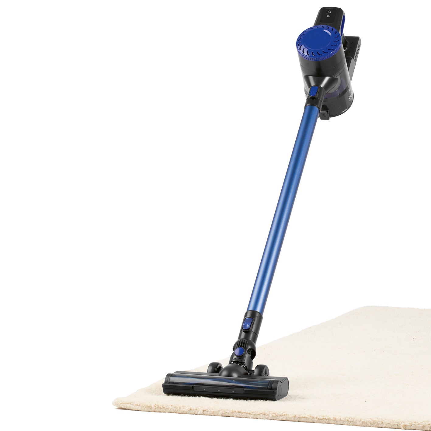 Akku-Zyklon-Staubsauger - schwarz/blau, kabellos mit 2 Saugstufen, 22,2 V Akku, 800 ml Behälter und leise 70 dB Leistung.