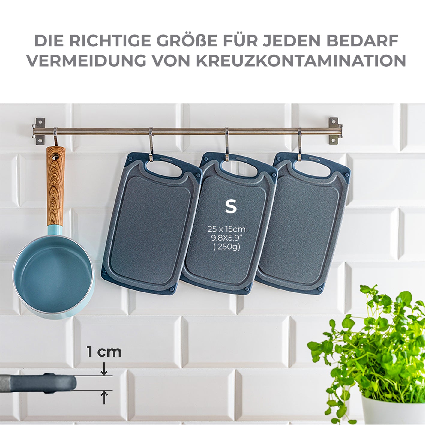 Frühstücksbrettchen - 6er-Set - Marmoroptik Schwarz Kunststoffbretter rutschfest mit Griff und Rinne, spülmaschinenfest, BPA-frei.