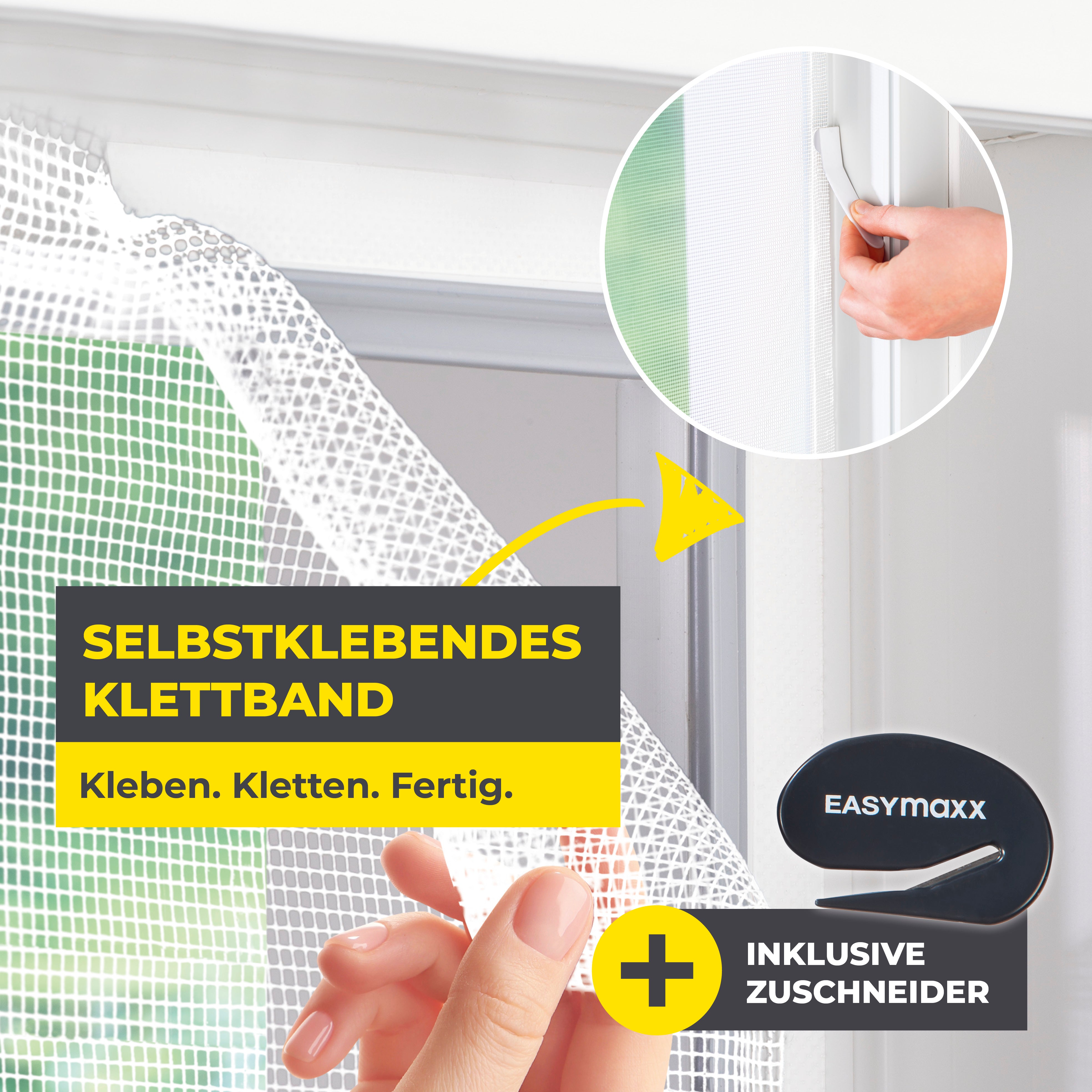 Moskitonetz für Fenster mit selbstklebendem Klettband 110x130 cm Weiß, einfache Montage ohne Bohren oder Schrauben.