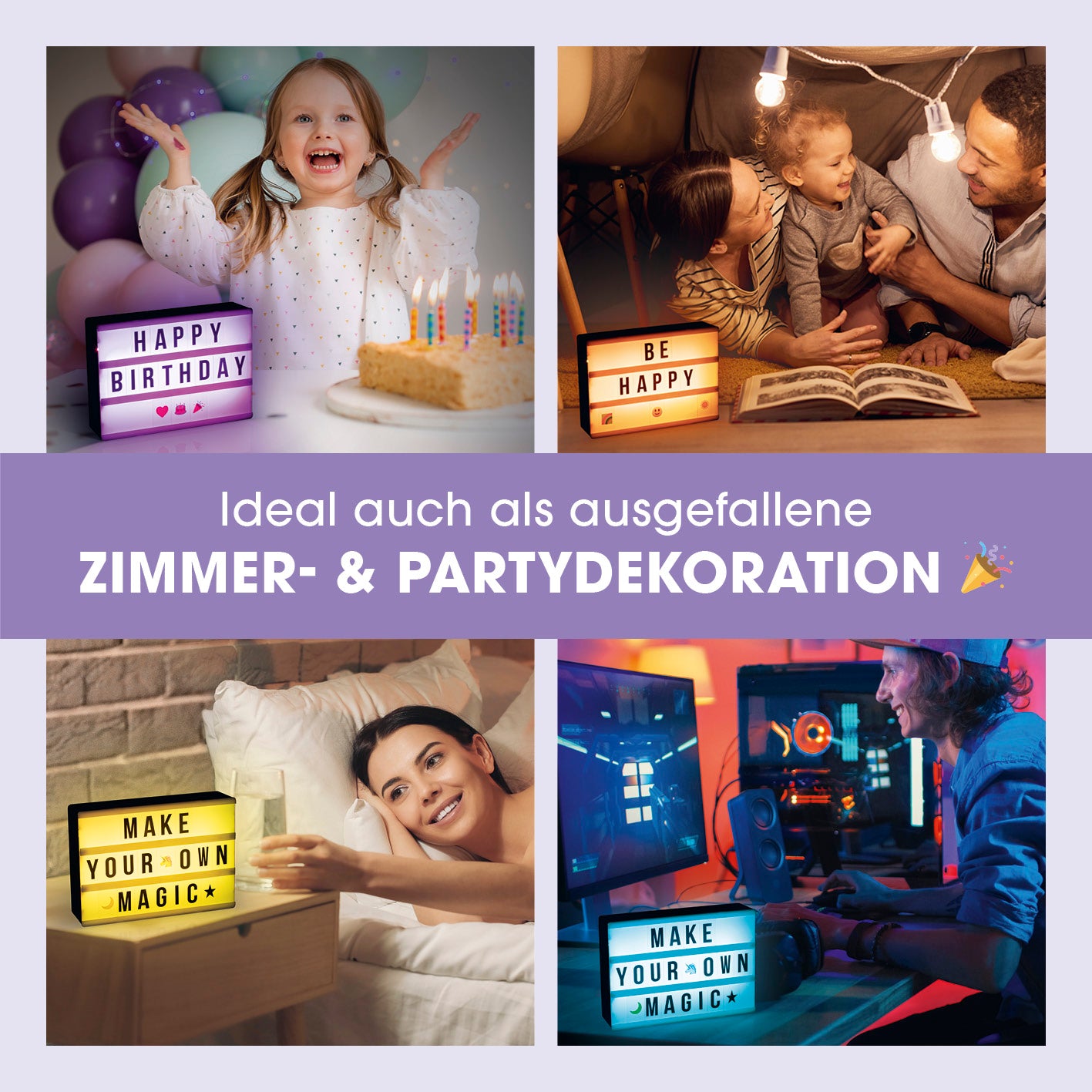 LED-Leuchtkasten A5 mit 173 Buchstaben & 150 Emojis, vielseitige Zimmer- und Partydekoration mit Timer und LED-Farbwechsel.