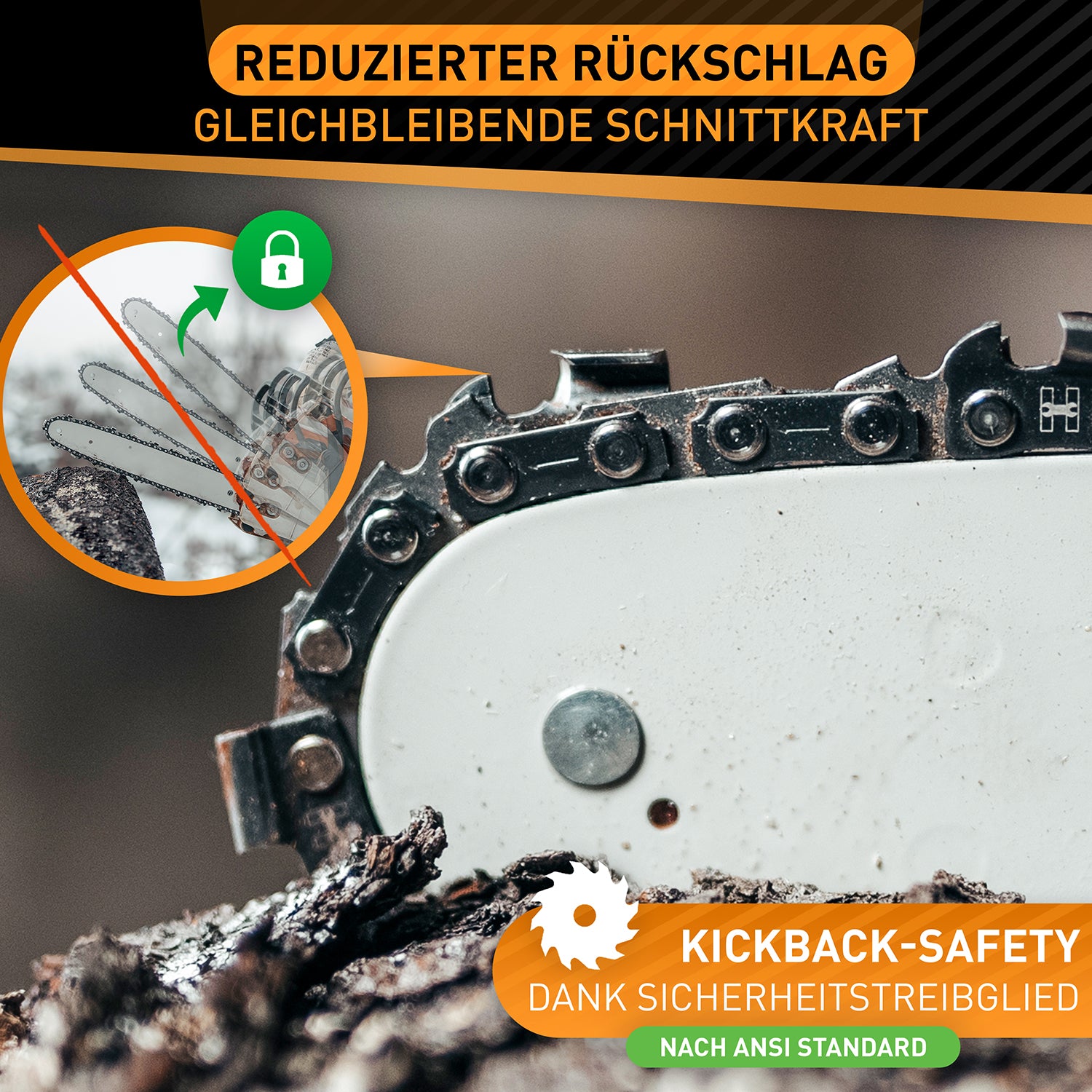 Sägeketten 3/8" 1,1mm für 35cm Schwert - 3er Pack mit Kickback-Safety für reduzierten Rückschlag und gleichbleibende Schnittkraft