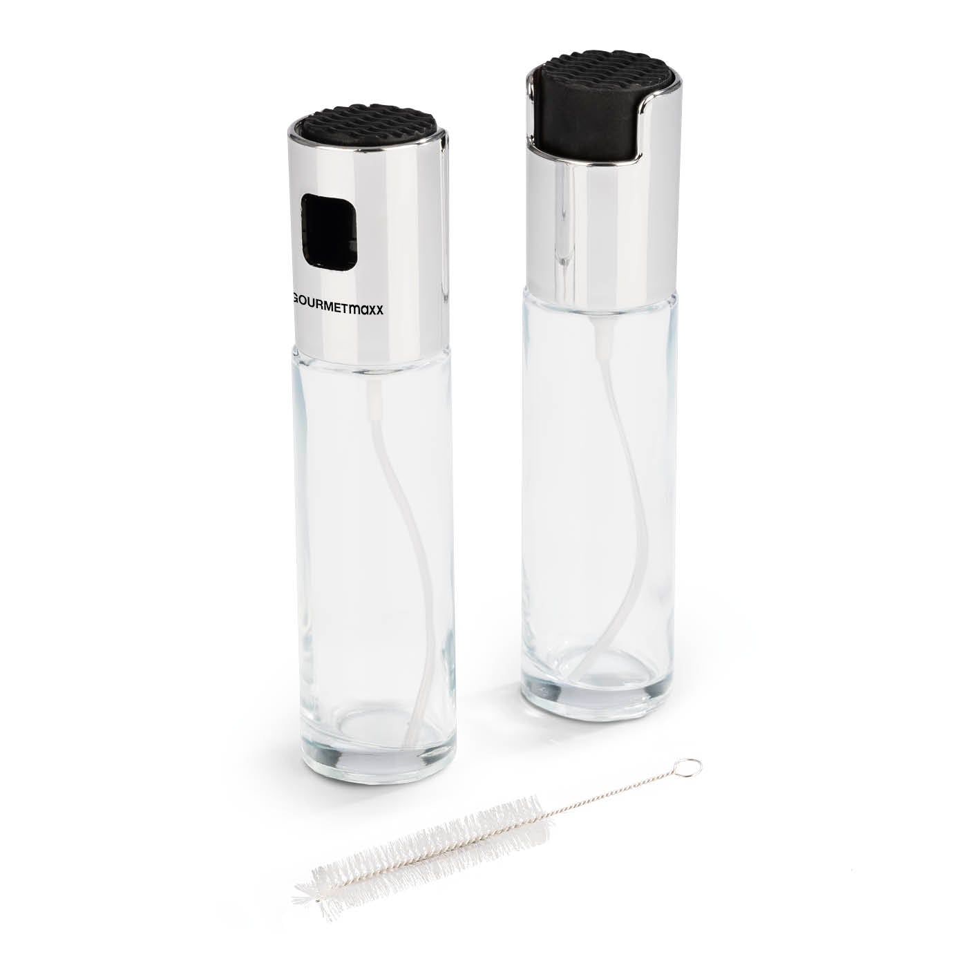 Sprühflaschen - Für Essig & Öl - 2er-Set mit Anti-Rutsch-Deckel und Reinigungsbürste für gesündere Öl- und Essiganwendung.