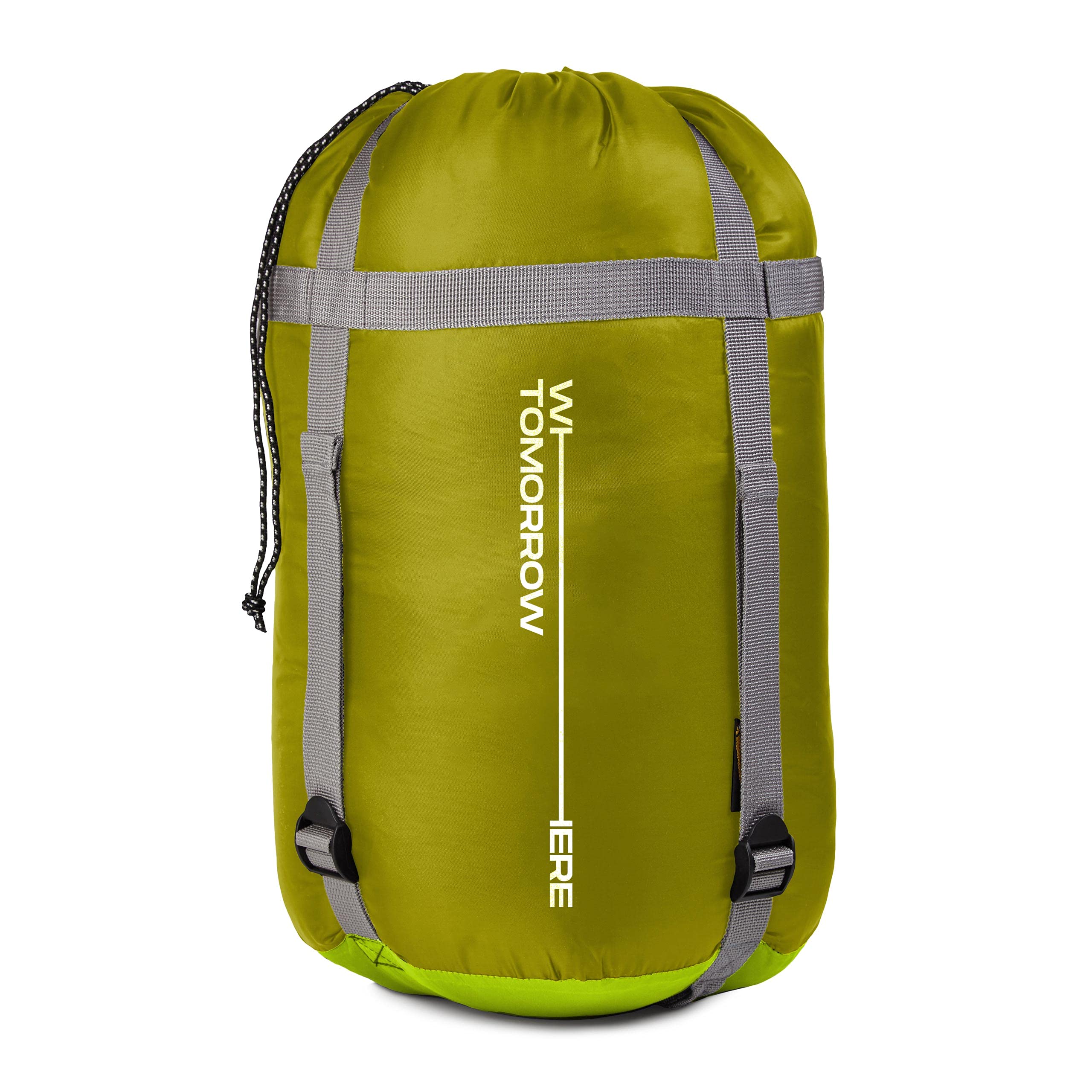 Camping Schlafsack Classic - Mumienschlafsack mit Tasche in Oliv-Hellgrün, kompakt verpackt im praktischen Packsack.