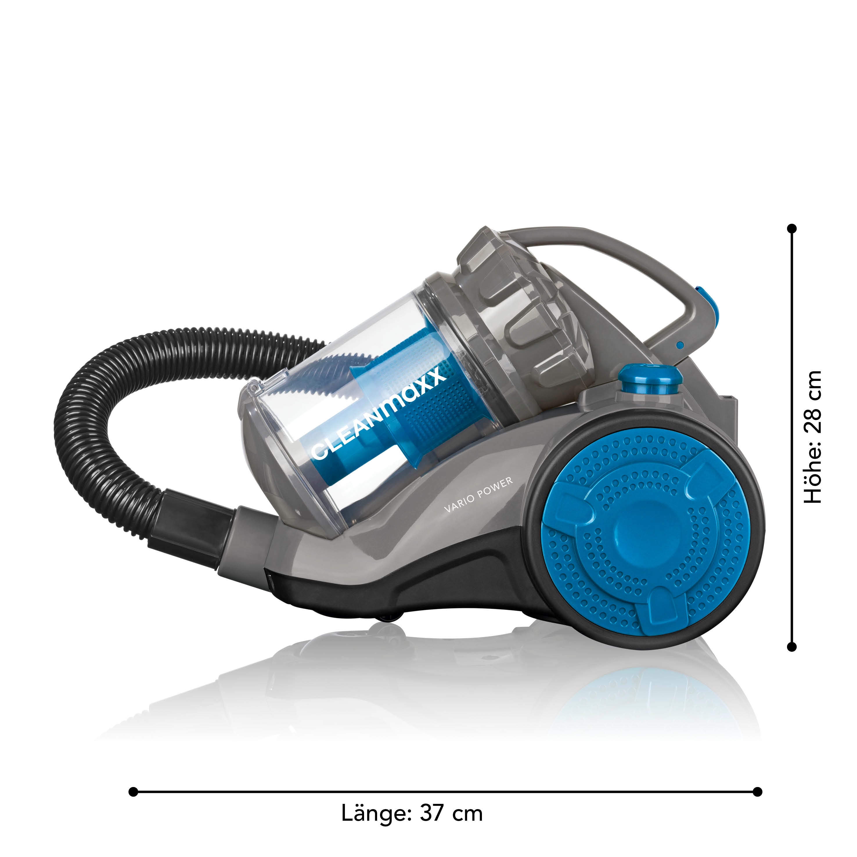 Multi-Zyklon-Staubsauger 800W schwarz/blau mit beutelloser Zyklontechnologie und integriertem Tragegriff, kompakt und handlich.