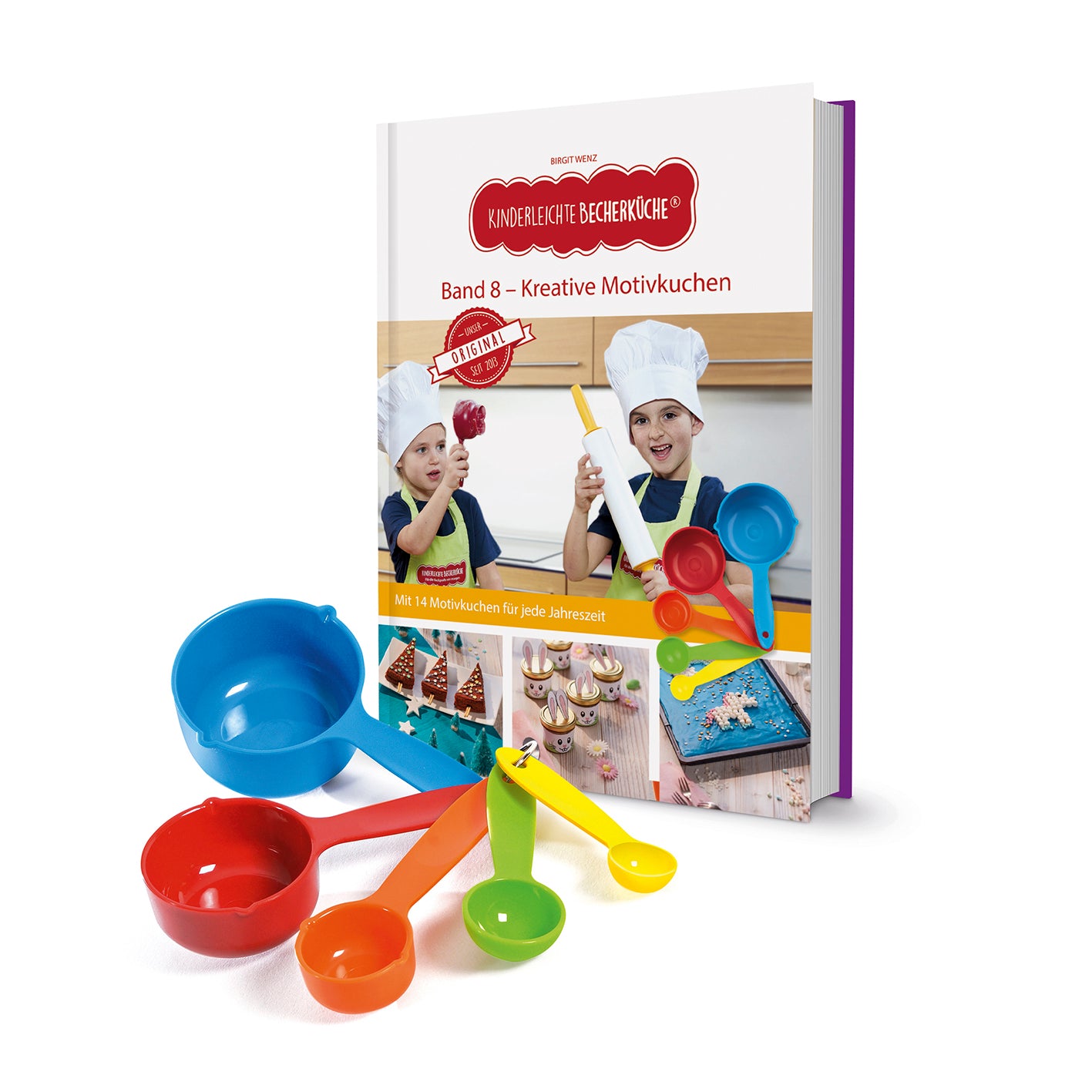 Rezeptbuch (Ergänzungsexemplar ohne Messbecher) - Band 8 - Kreative Motivkuchen mit bunten Messbechern und Kindern beim Backen