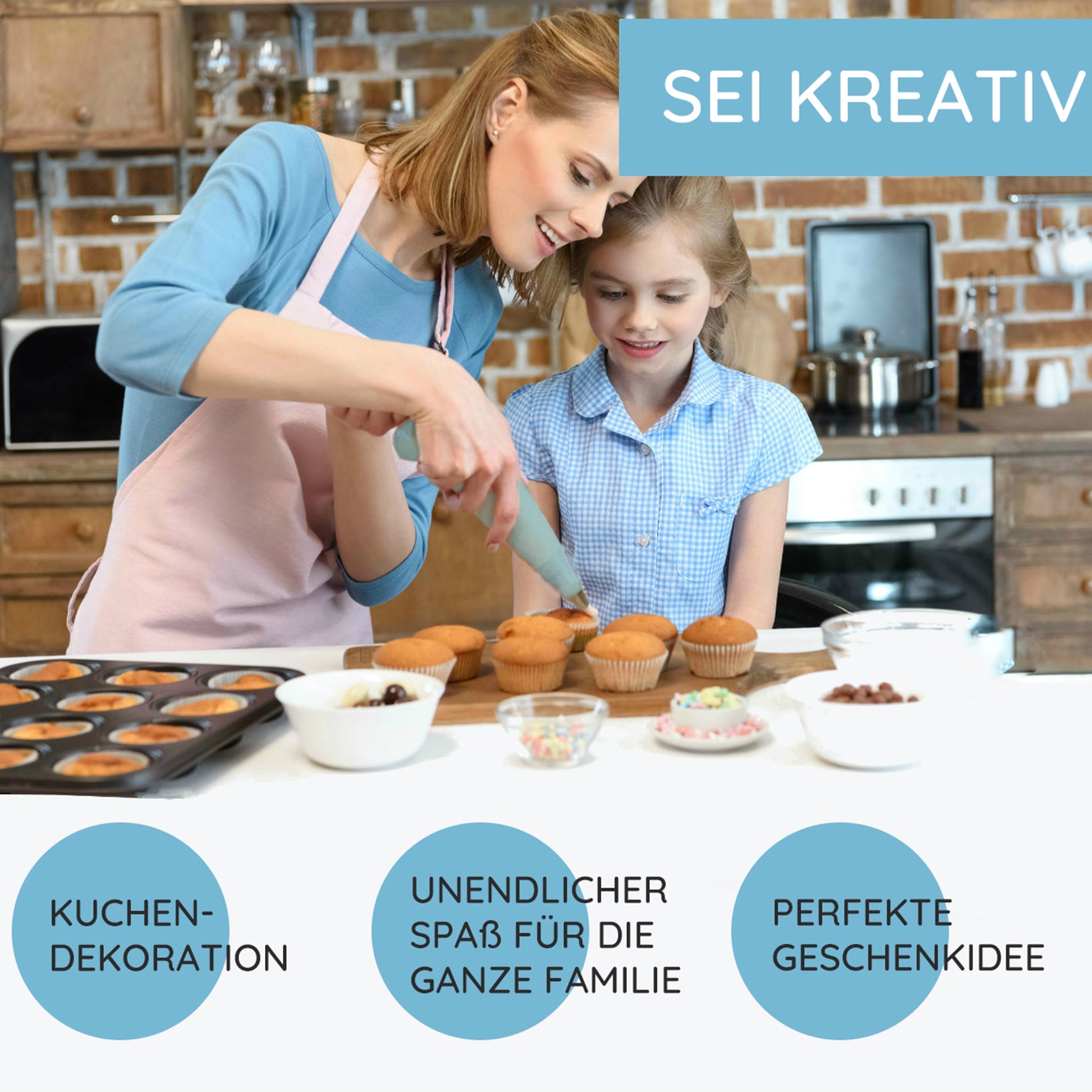 Baumwollspritzbeutel - 2er-Set zum Verzieren von Muffins mit Kindern für kreative Kuchen- und Torten-Dekoration.