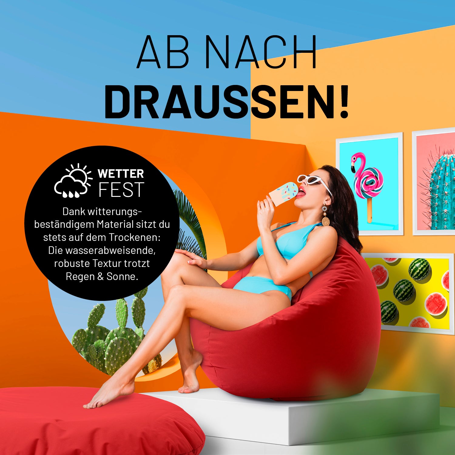 Sitzsack Drops (300 L) - Rot, wetterfest, langlebig, leicht transportierbar, ideal für drinnen & draußen, mit hochwertiger EPS-Füllung.