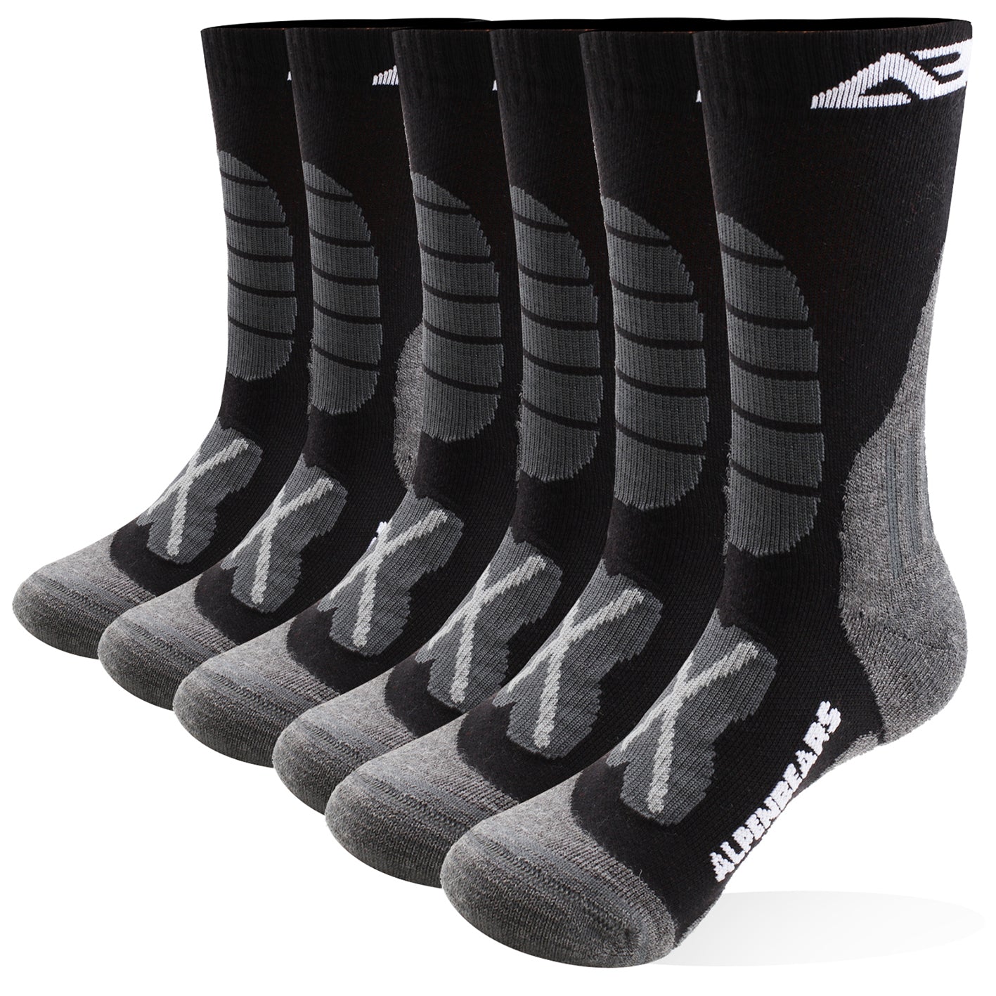 Wandersocken Merino Wolle - 3er-Set - Schwarz - Größe 39-42 mit Polsterung und feuchtigkeitsregulierender Merino Wolle für Trekking und Alltag.