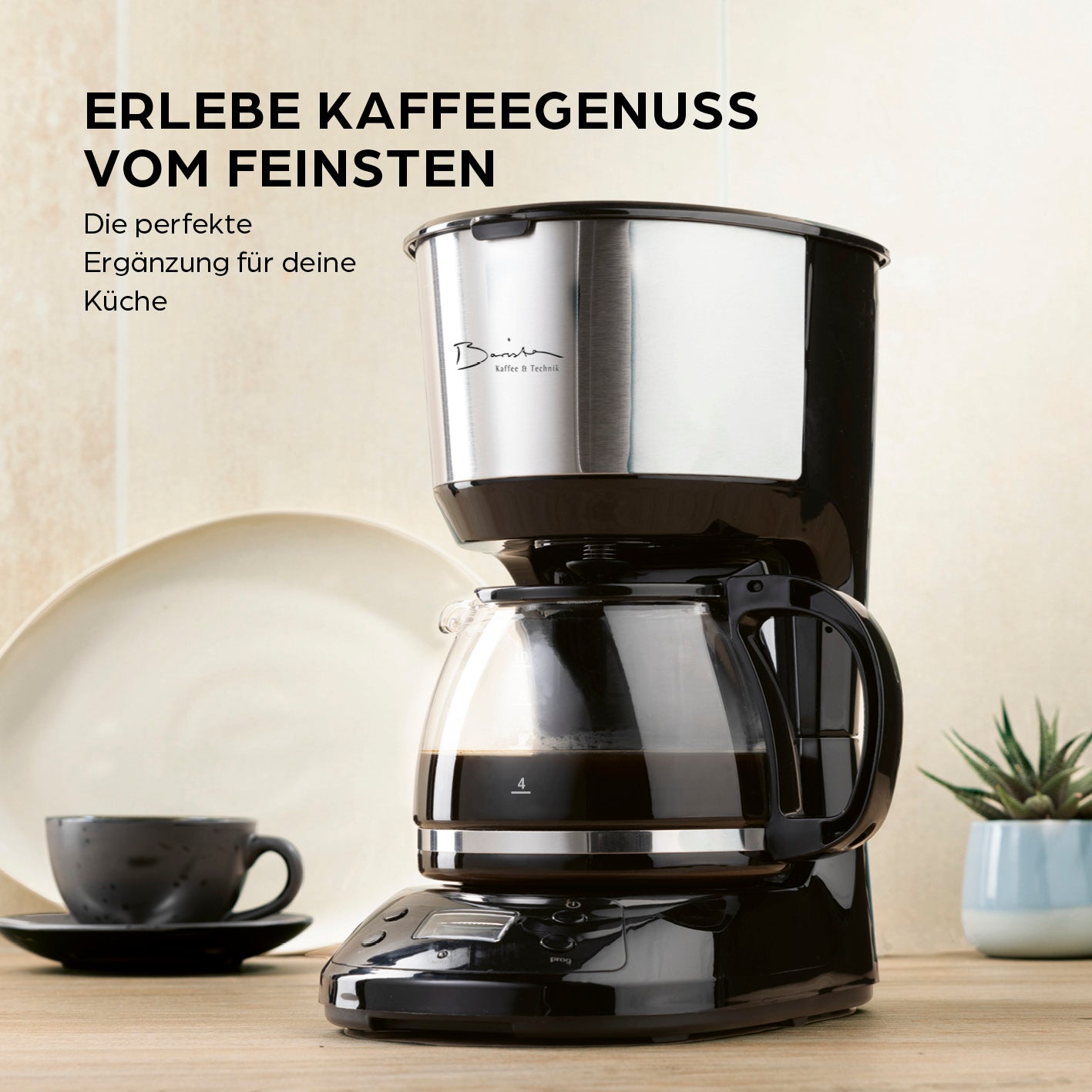 Filterkaffeemaschine mit digitalem Display, Timerfunktion und Glaskanne für bis zu 10 Tassen. Praktisch und benutzerfreundlich.