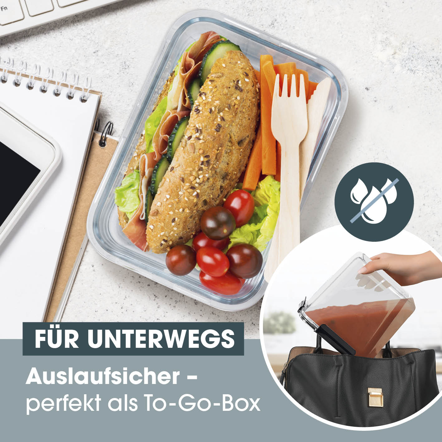 Frischhaltedosen Klick-it - 10-tlg. Schwarz, auslaufsicher, stapelbar, für To-Go, spülmaschinen- und gefriergeeignet, 4-fach-Klick-Verschluss.