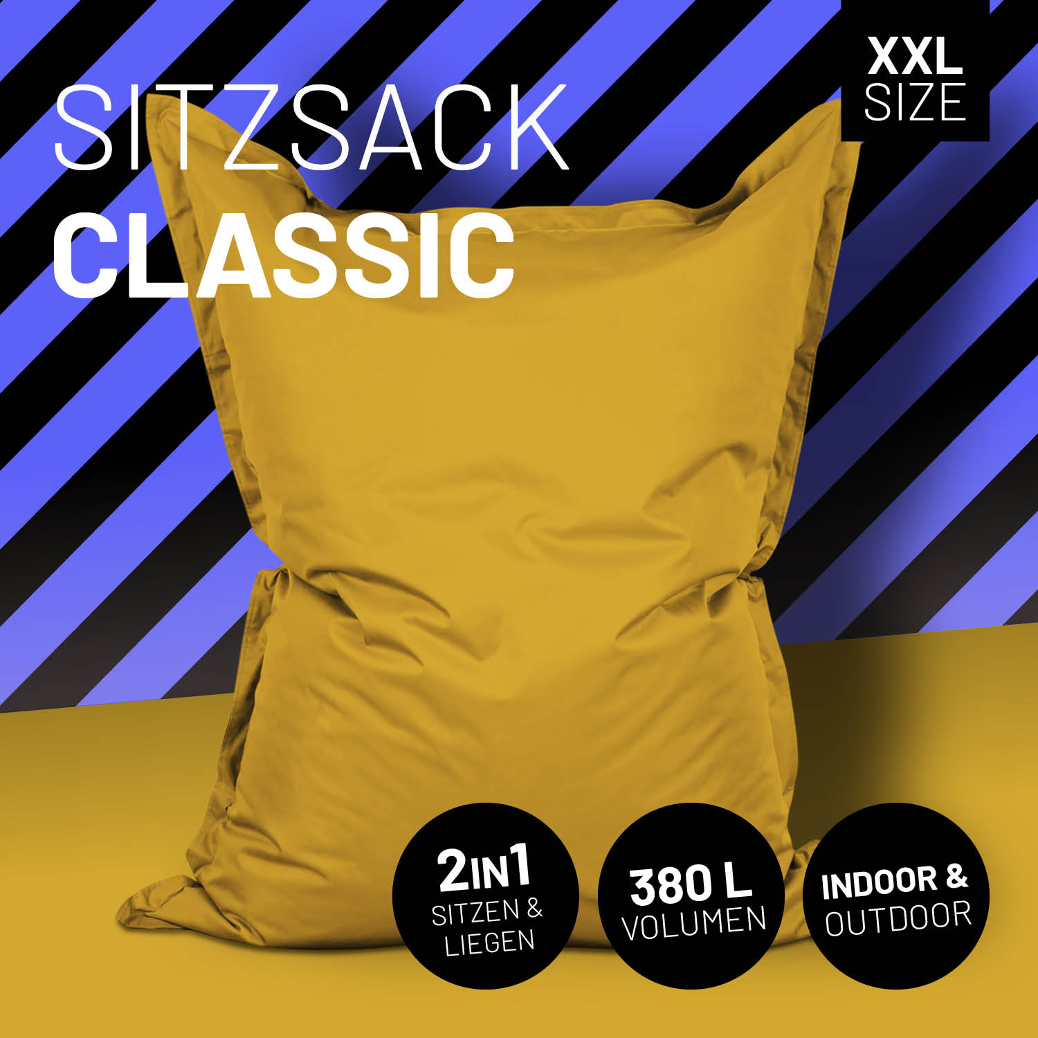 Sitzsack Classic XXL (380 L) - indoor & outdoor - Senfgelb, groß, vielseitig nutzbar, wasserabweisend und formanpassend für drinnen und draußen.