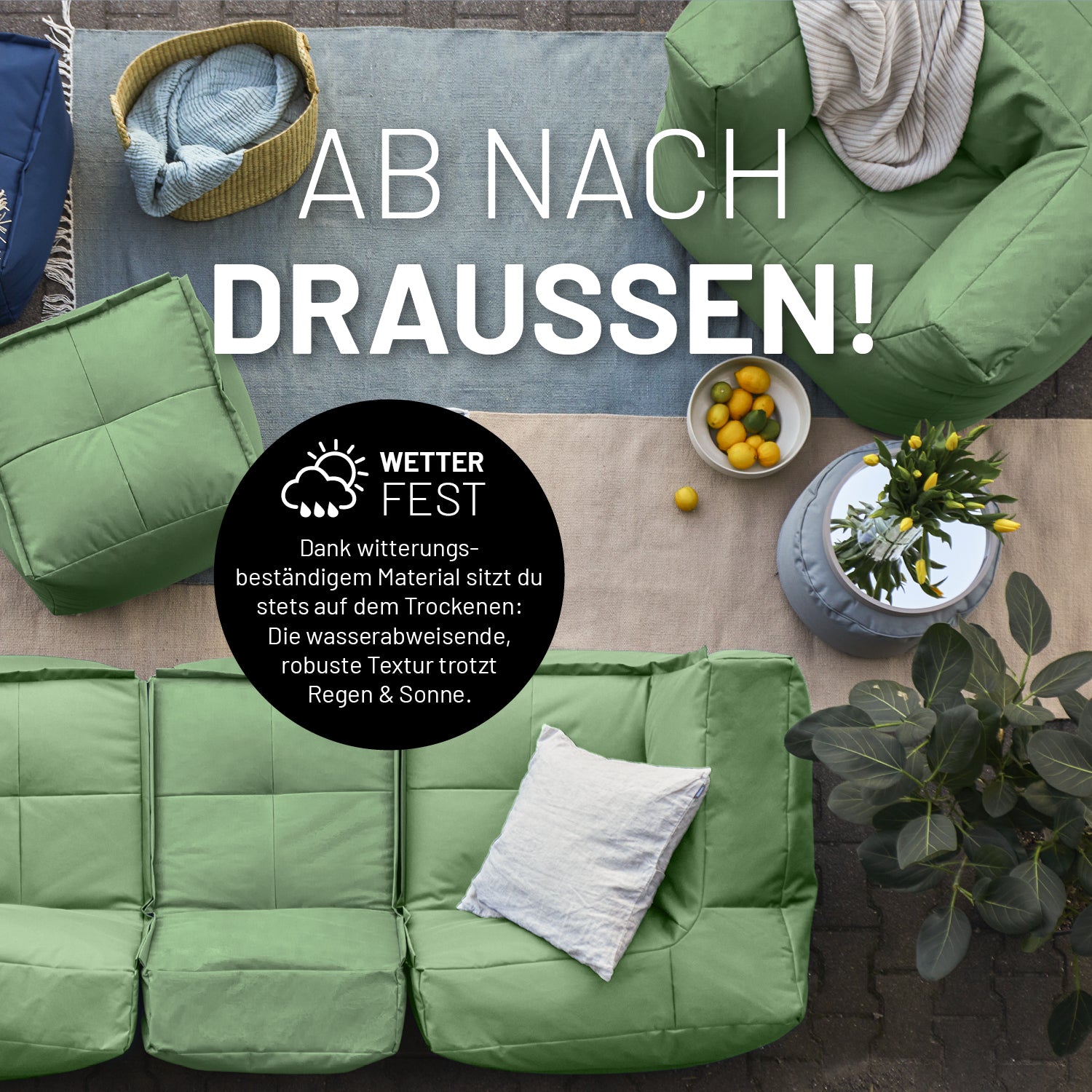 Basic Set (5-tlg.) - Modulares System - In- & outdoor - Pastell Grün mit wetterfestem, robustem Material, ideal für drinnen und draußen.