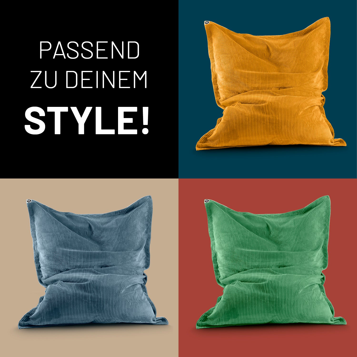 Sitzsack Classic XXL aus der LUMALAND Cord-Reihe 380 L 140 x 180 cm Beige mit robustem Cord-Bezug in verschiedenen Farben.