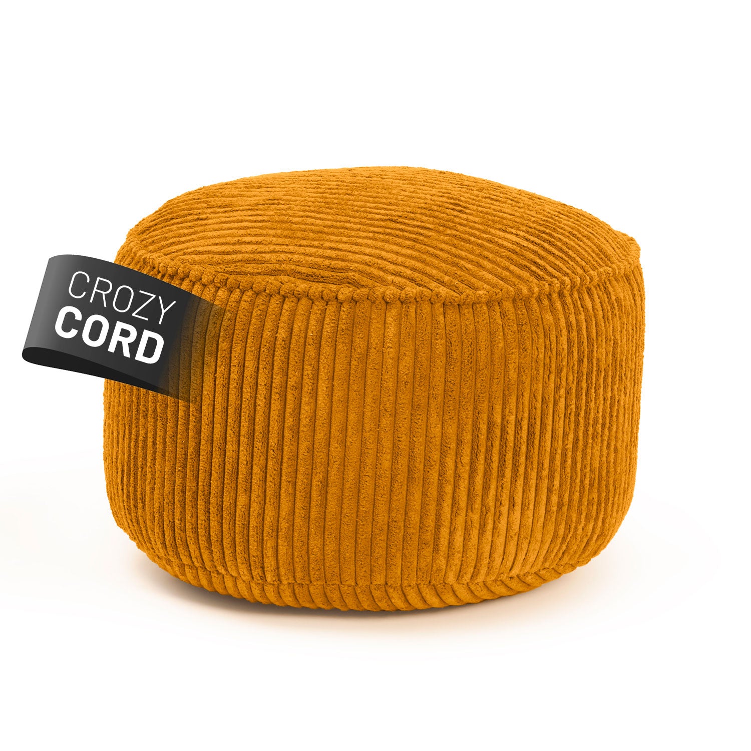 Sitzsack Pouf aus der Cord-Reihe - Senfgelb mit geripptem Stoff, vielseitig als Hocker, Schemel oder Ablage nutzbar.