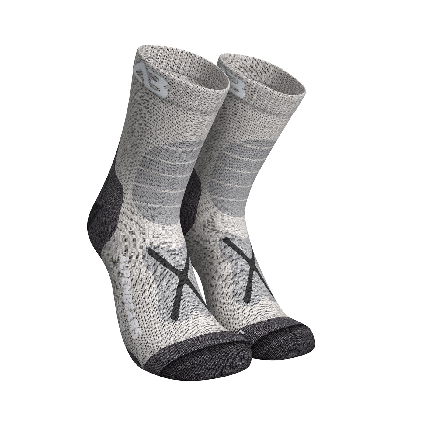Wandersocken Merinowolle - 2er-Set - Grau - Größe 43-48 mit Polsterung und feuchtigkeitsregulierender Merinowolle für Wandertouren und Alltag.