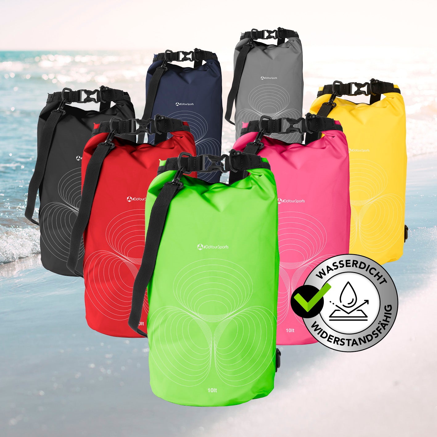 Dry Bag 10L - Grün, wasserdichter und robuster Outdoor-Rucksack mit verstellbarem Schultergurt für sicheres Verstauen bei Wasseraktivitäten.