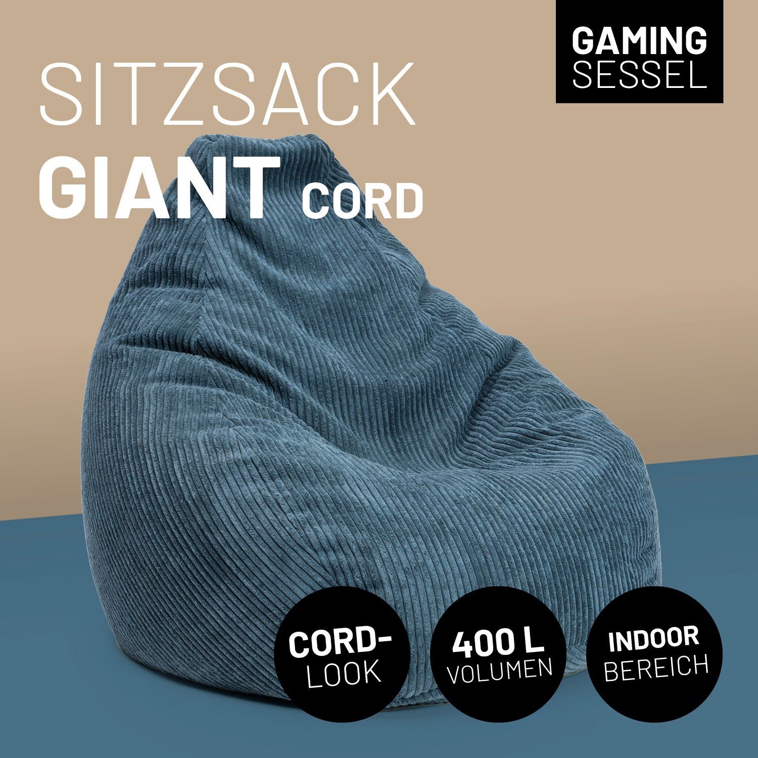 Sitzsack GIANT aus der Cord-Reihe - Navyblau, 400 L, robust, pflegeleicht, mit trendigem Cord-Look für modernen Indoorbereich.