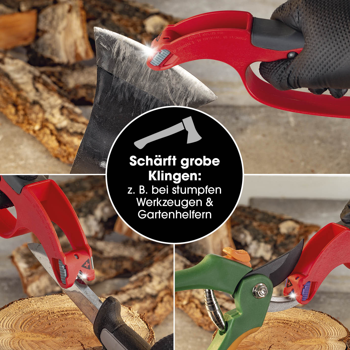Klingenschärfer und Schärfeinsätze - für Messer, Werkzeug, Gartengeräte mit 6 Einsätzen und Keramik-Entgrater.