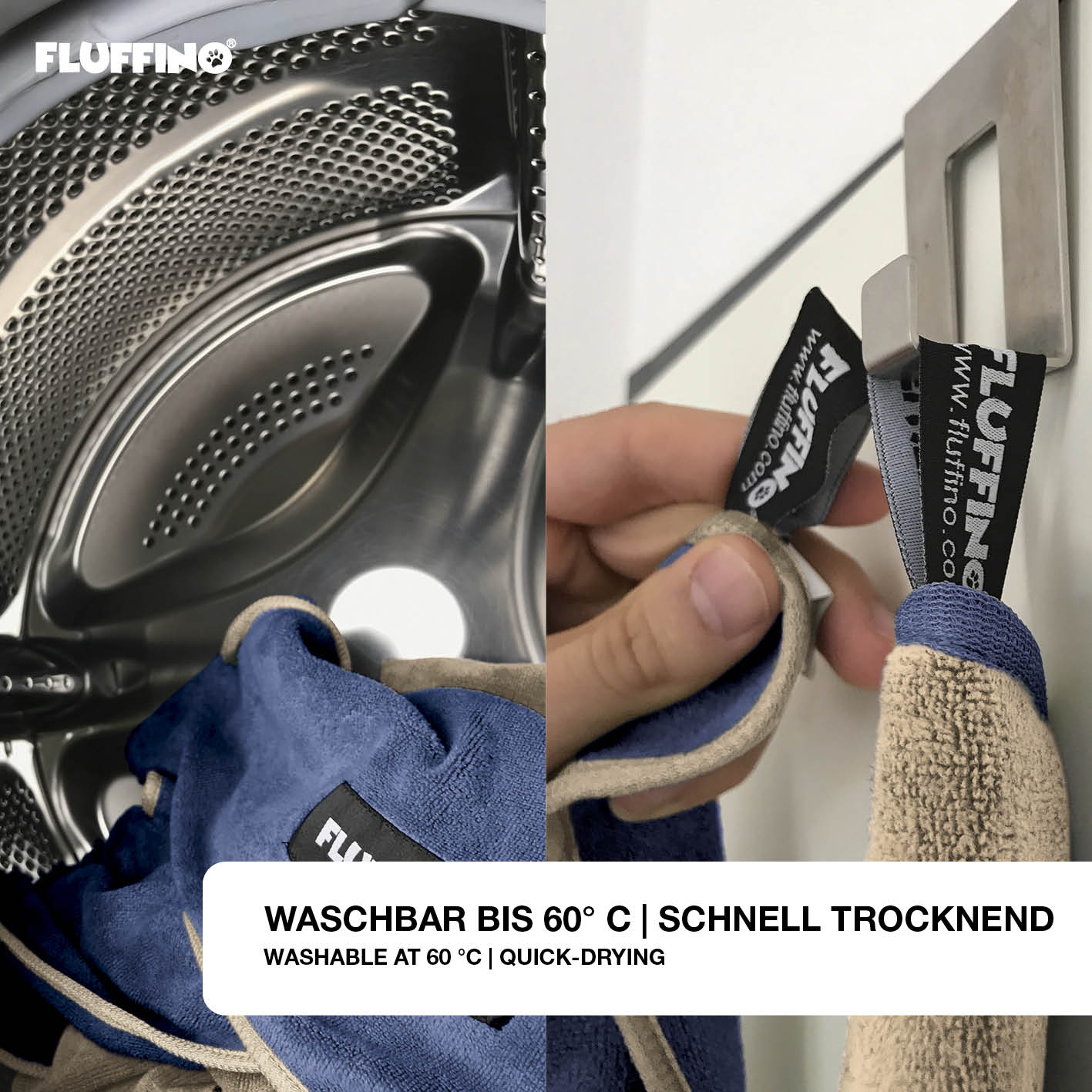 Hundehandtuch Mikrofaser – 4er-Pack - Beige & Blau, waschbar bis 60°C, schnell trocknend, extra saugfähig und pflegeleicht.