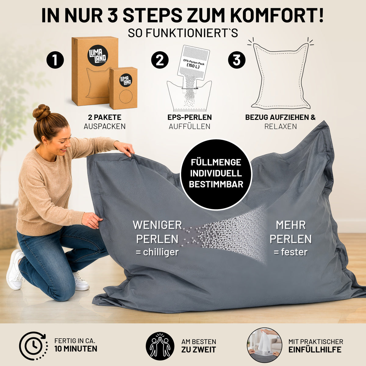Sitzsack Classic XXL aus der LUMALAND Cord-Reihe - 380 L - 140 x 180 cm - Blau