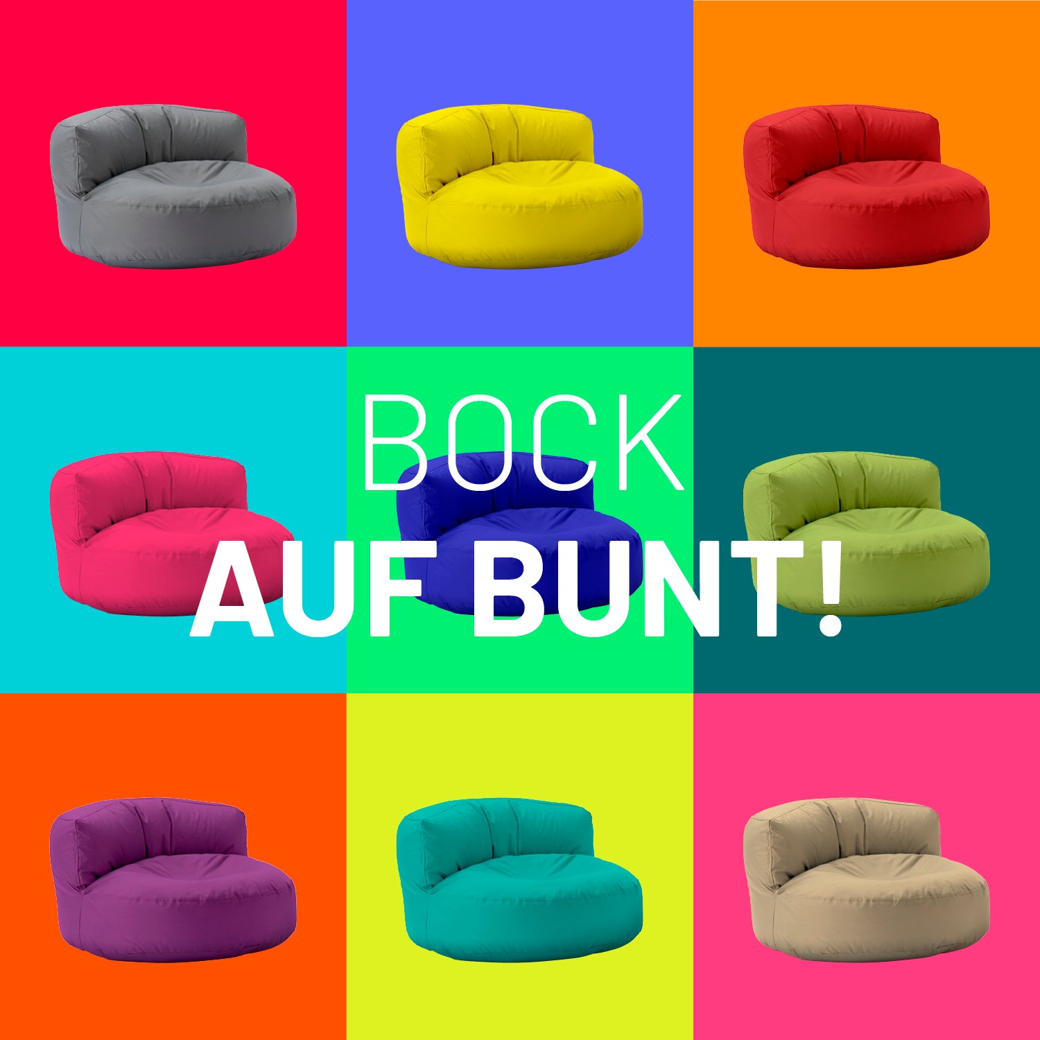 Sitzsack Lounge (320 L) in verschiedenen bunten Farben, modern und gemütlich für drinnen & draußen, pflegeleicht und langlebig.