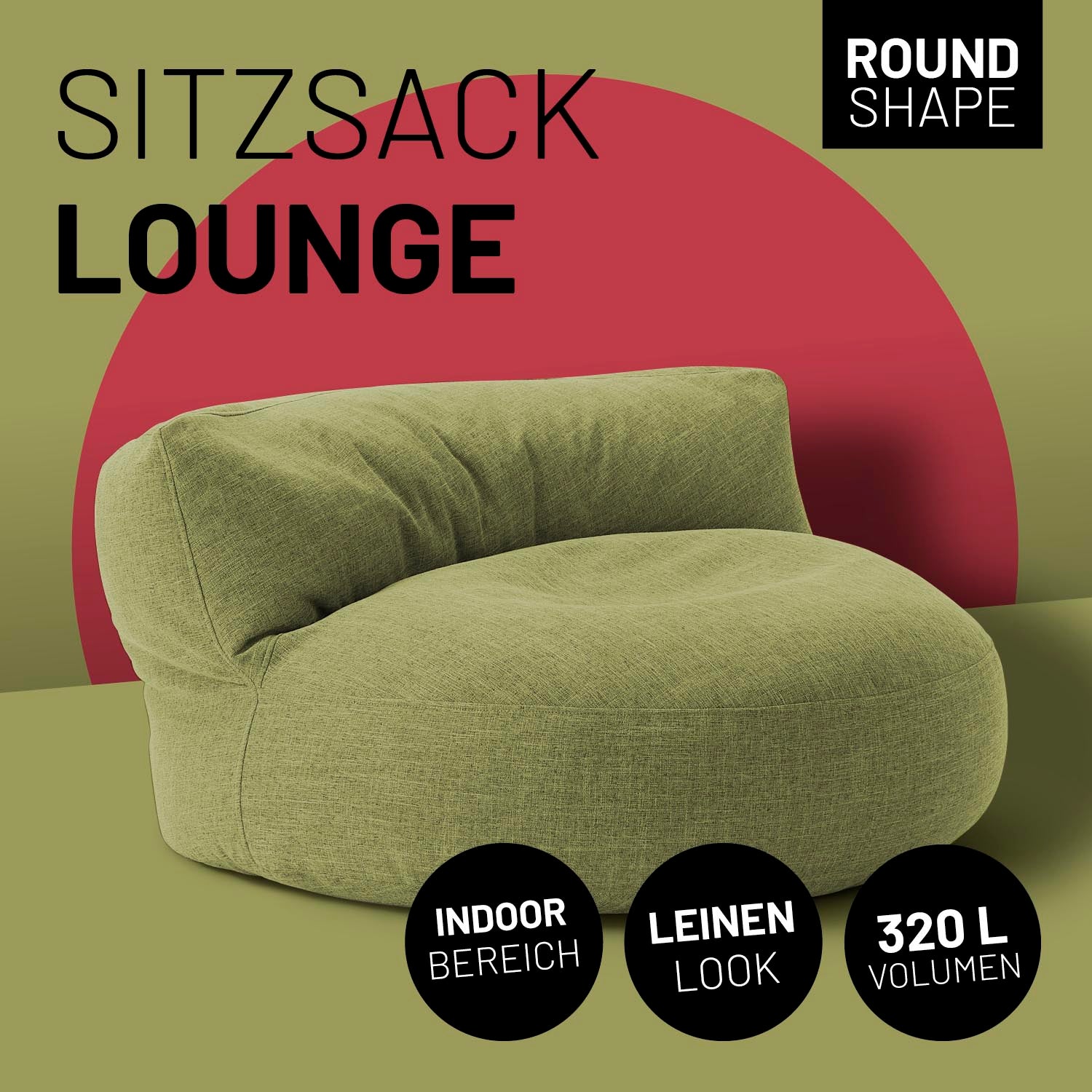 Interior Line Sitzsack-Lounge (320 L) - indoor - Lime, weicher Leinensitzsack für gemütliche Loungemöbel in Innenräumen.