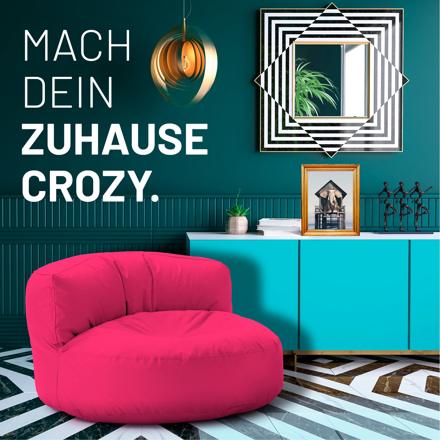 Sitzsack Lounge (320 L) Pink, moderner, gemütlicher Sitzsack für drinnen und draußen, leicht, langlebig mit pflegeleichtem Material.