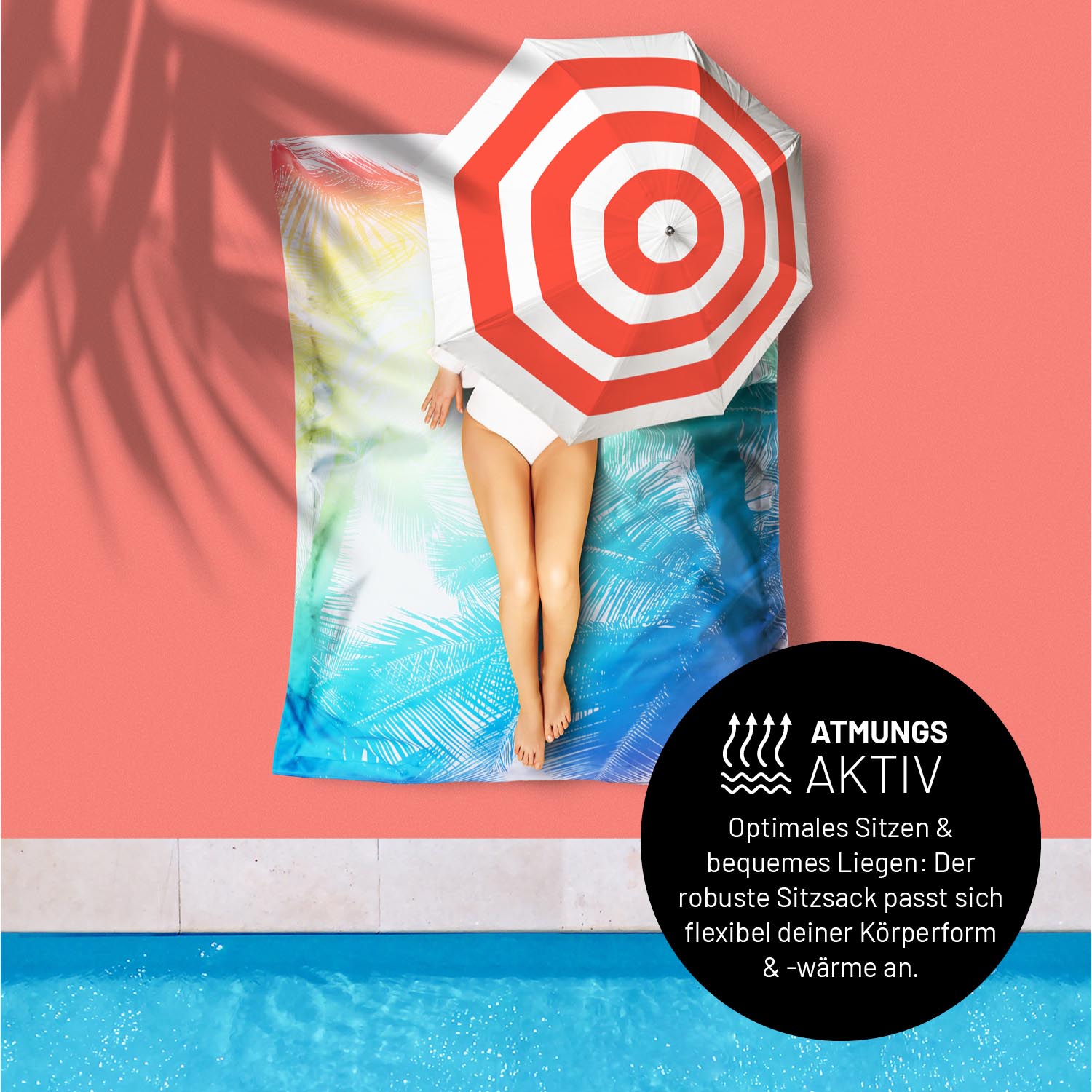 Sitzsack Classic XXL (380 L) Special Edition Tropical Regenbogen, stilvoll drinnen und draußen, atmungsaktiv und pflegeleicht.