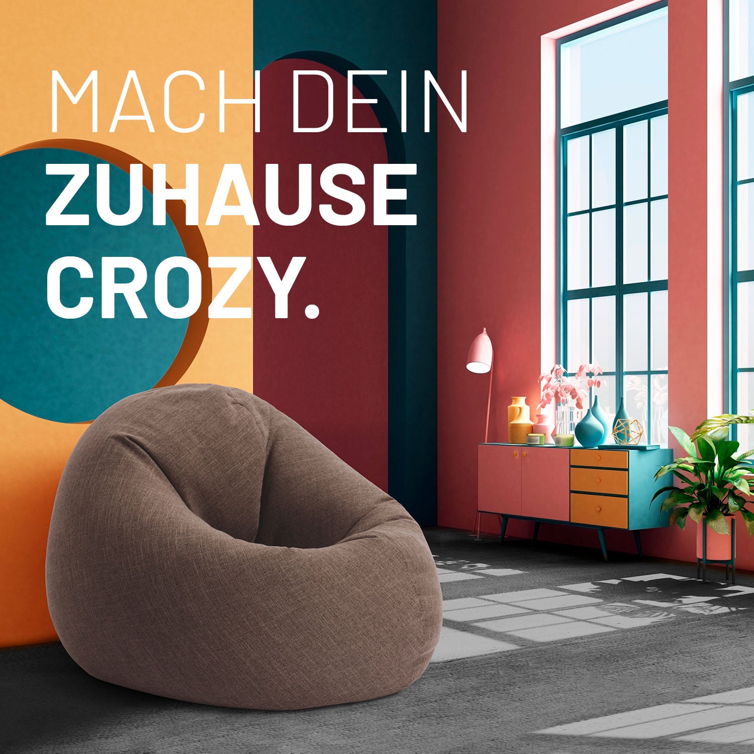 Sitzsack Interior Line (300 L) Braun in modernem Wohnraum, weicher Leinenlook, ideal für gemütliche Indoor-Chill-Bereiche.