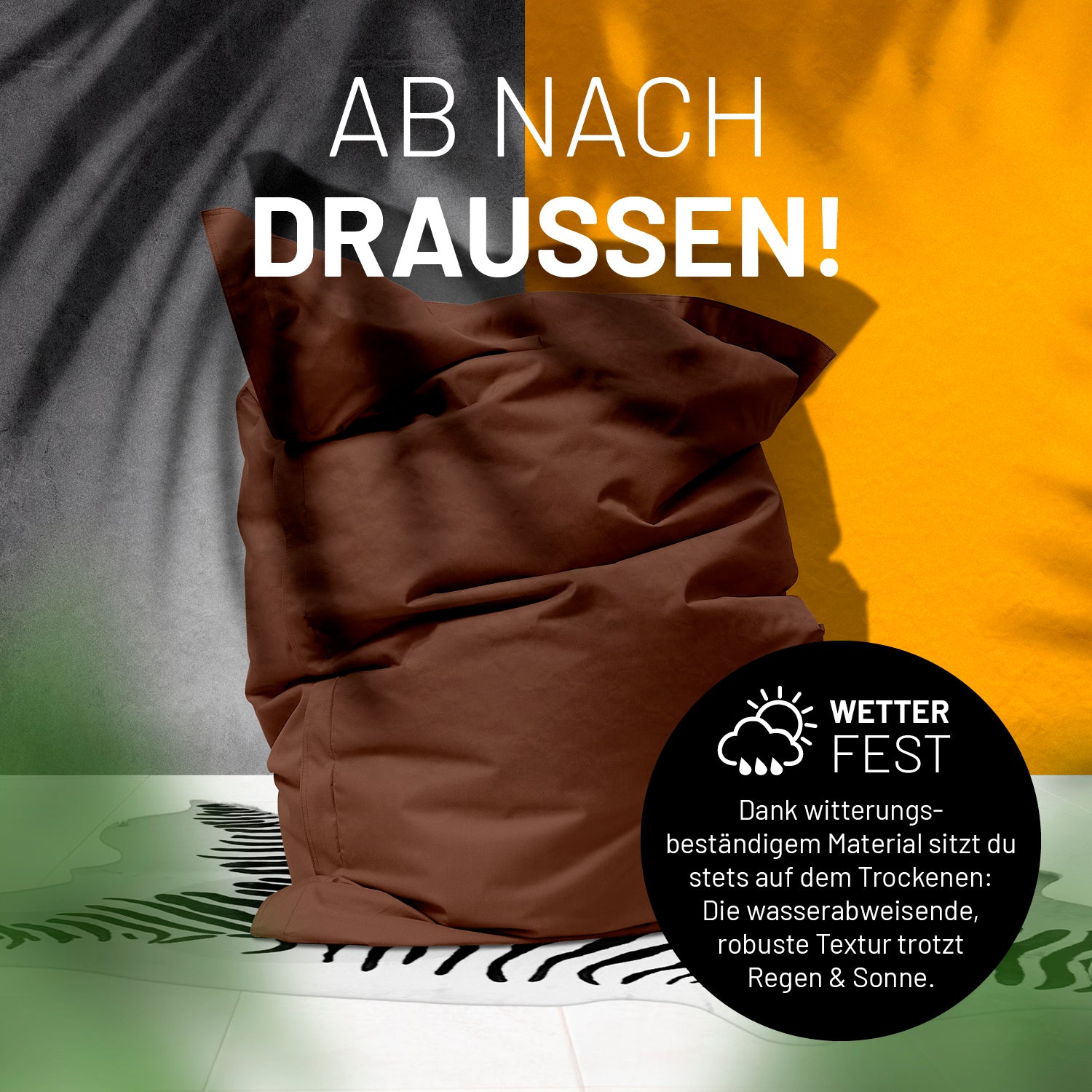 Sitzsack Classic XXL (380 L) Braun, wetterfest, wasserabweisend, robust, geeignet für drinnen und draußen, pflegeleicht mit verdecktem Reißverschluss.