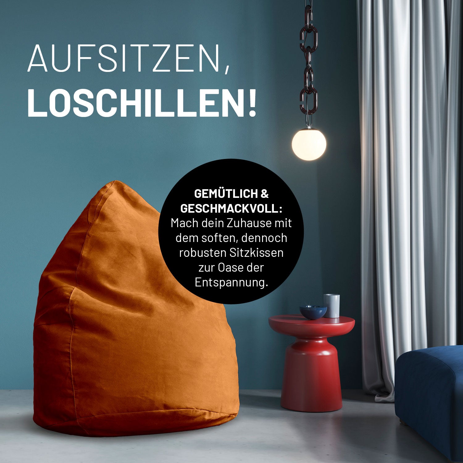 Luxury XL Sitzsack (120 L) - indoor - Orange von Lumaland, bequemer Sitzsack für Entspannung im modernen Wohnraum.