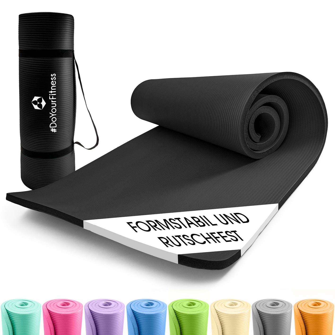 Fitness- und Gymnastikmatte - 183 x 61 x 1,5 cm - Schwarz, rutschfest, robust, weich und platzsparend, ideal für Yoga und Gymnastik.