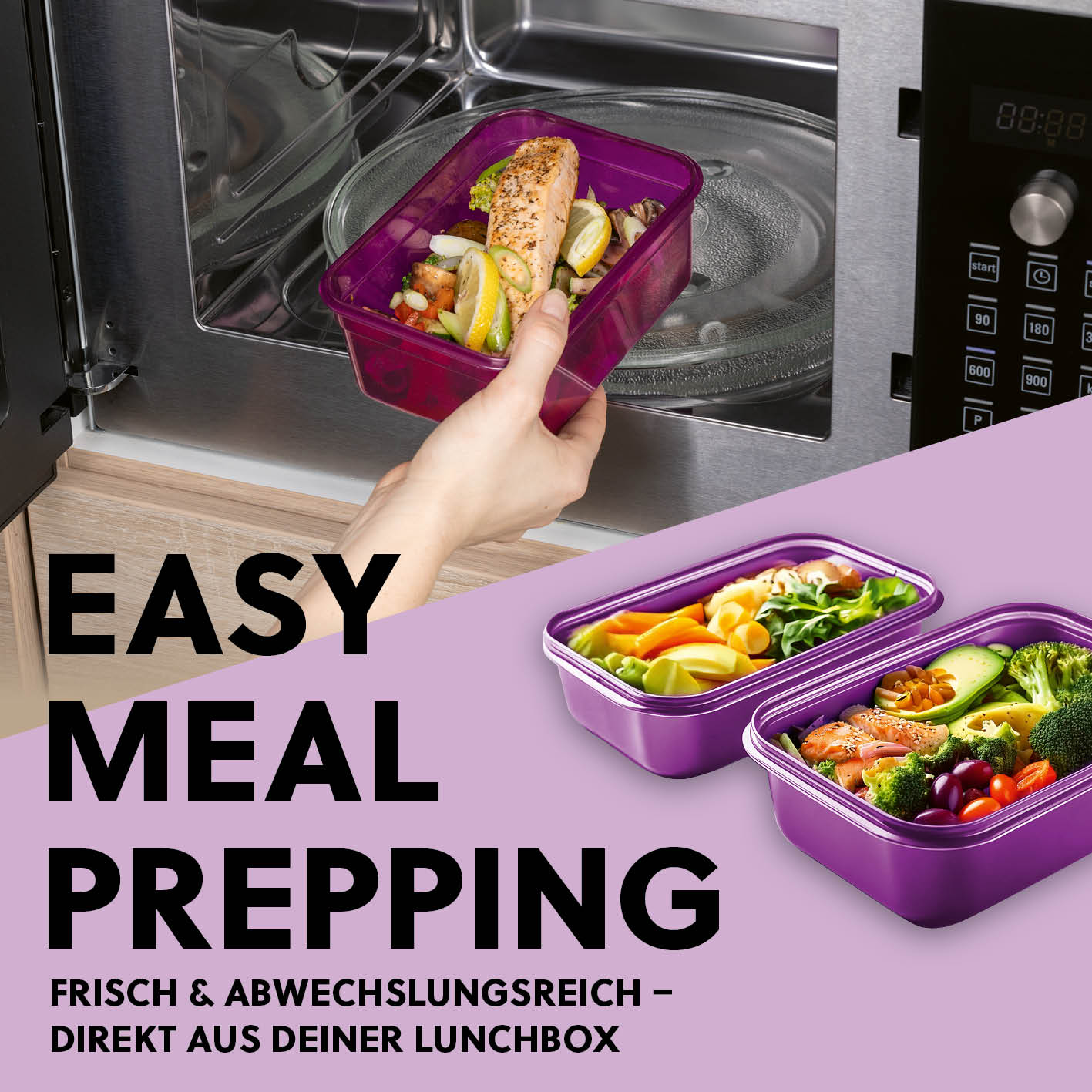 Frischhaltedosen Klick-it, 28-tlg., Lila – luftdichte, mikrowellenfeste Dosen ideal für Meal Prep und platzsparende Aufbewahrung.
