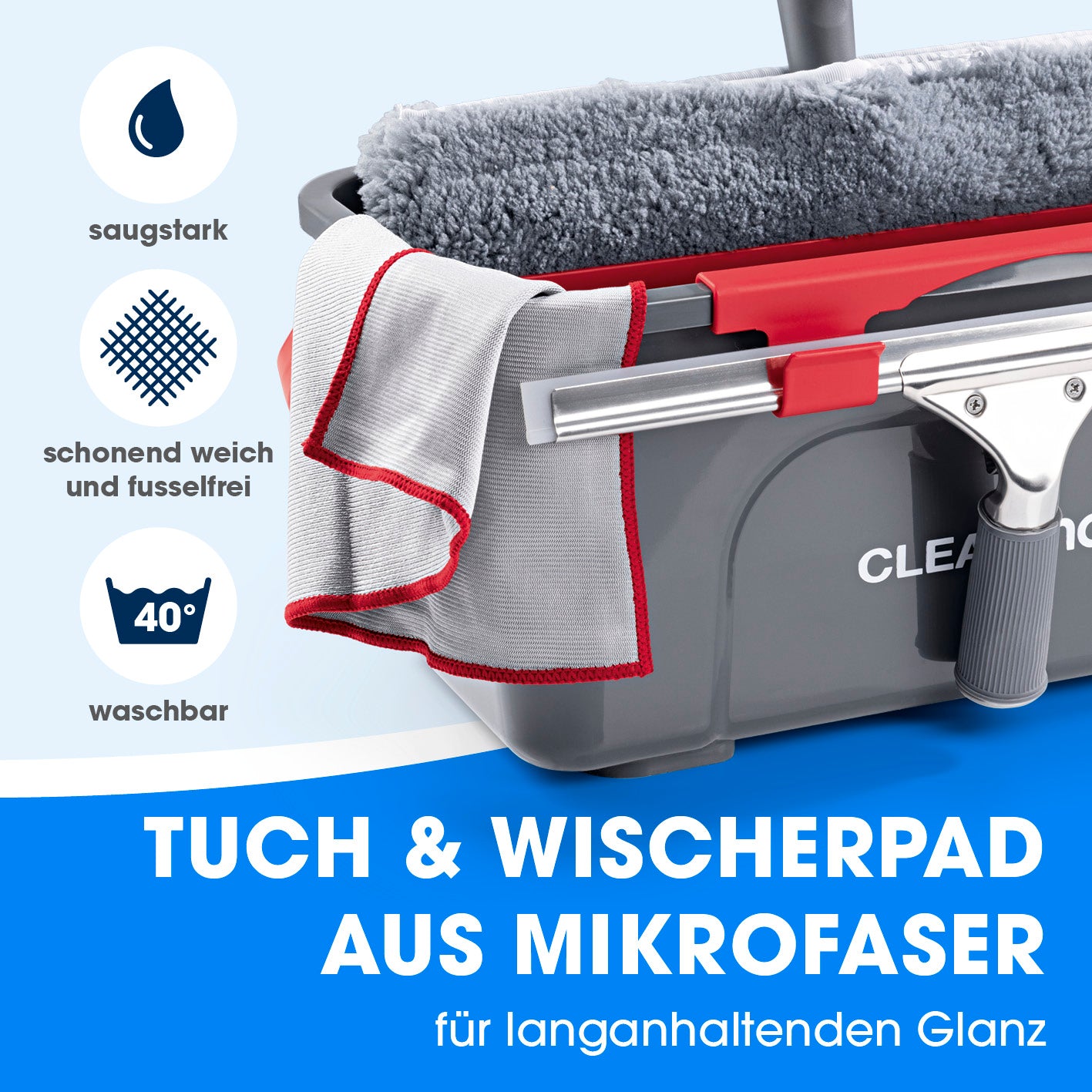 Fensterreiniger - 7-tlg. Set mit Mikrofasertuch und Wischerpad für streifenfreie, fusselfreie Fenster und langanhaltenden Glanz.