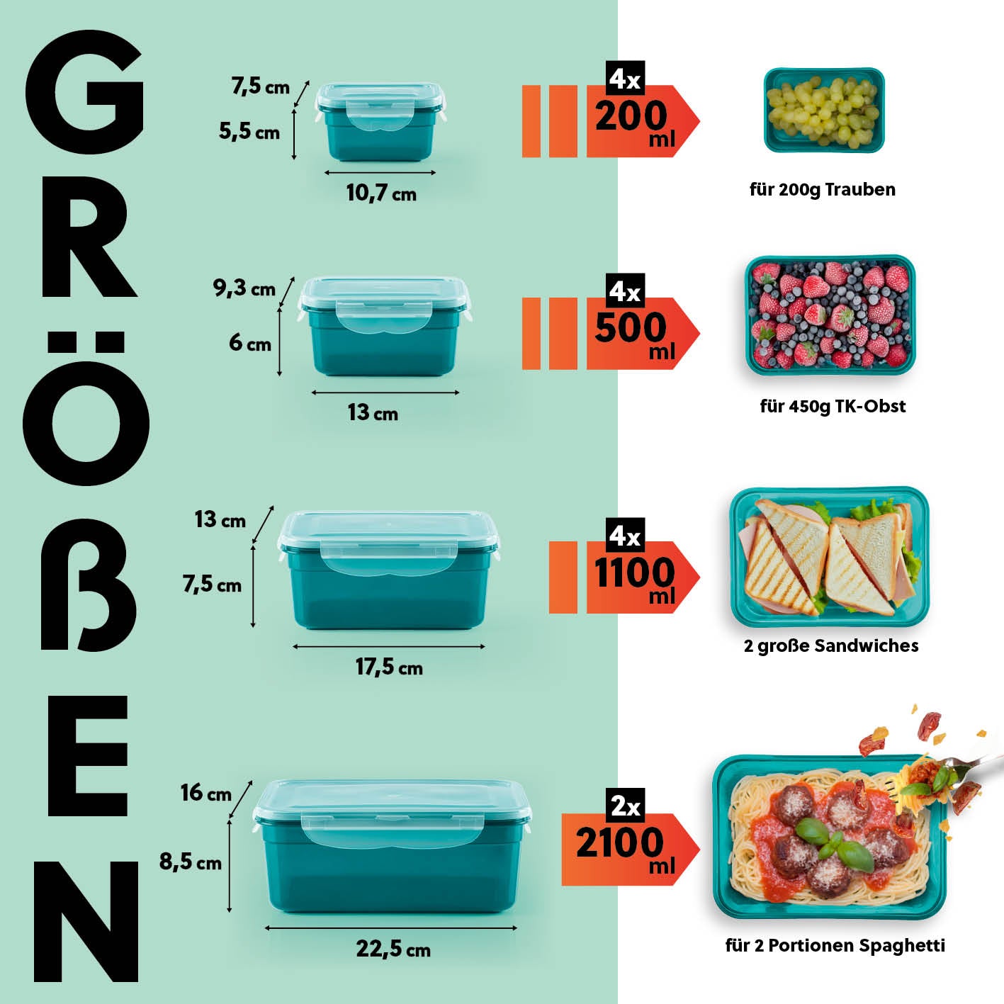 Frischhaltedosen Klick-it, 28-tlg., Smaragd mit 4 Größen, luftdicht, auslaufsicher, stapelbar, ideal für Meal Prep und Aufbewahrung.