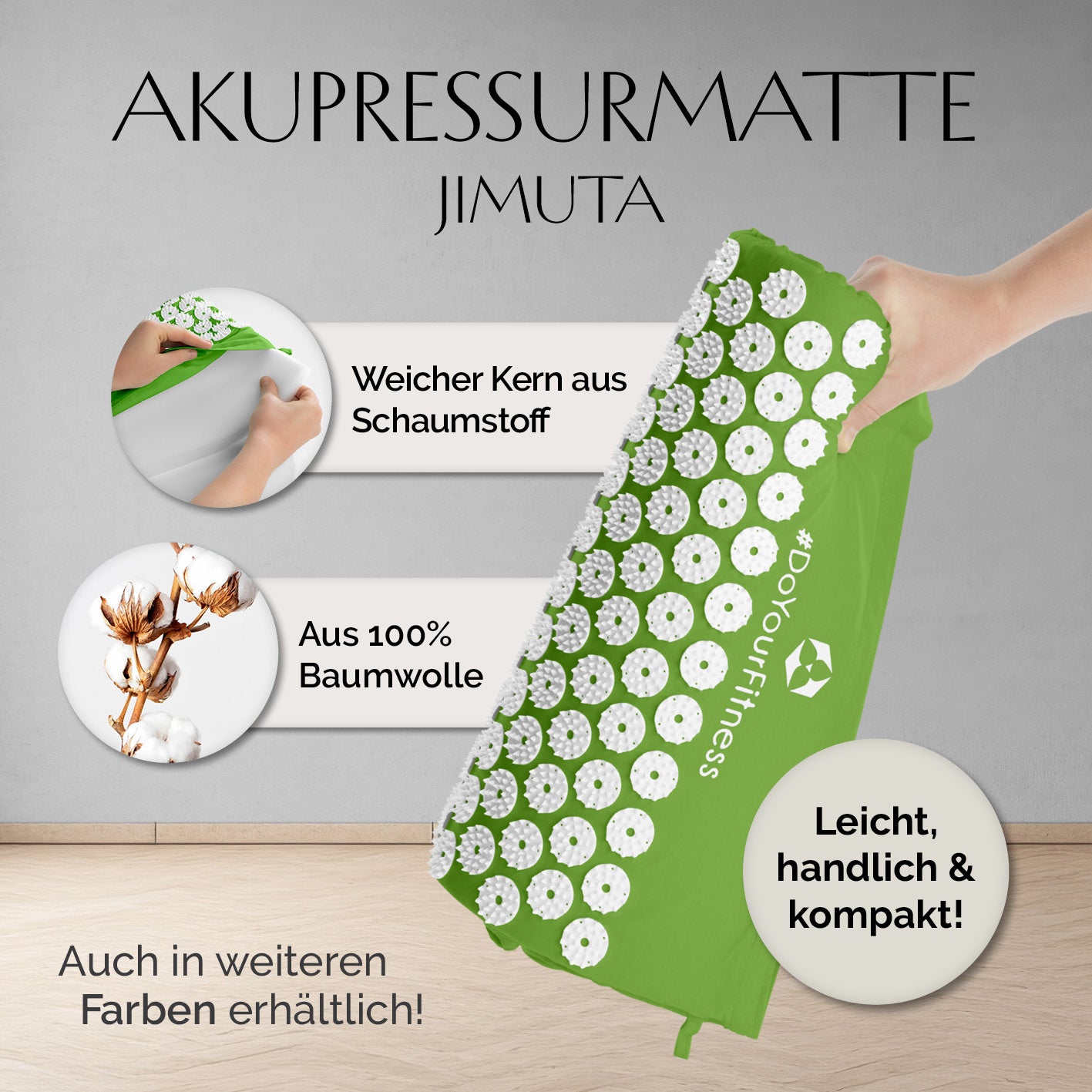 Akupressur-Set Jimuta - 20 x 20 x 42 cm - grün mit weichem Schaumstoffkern, 100% Baumwolle, leicht, handlich und kompakt.