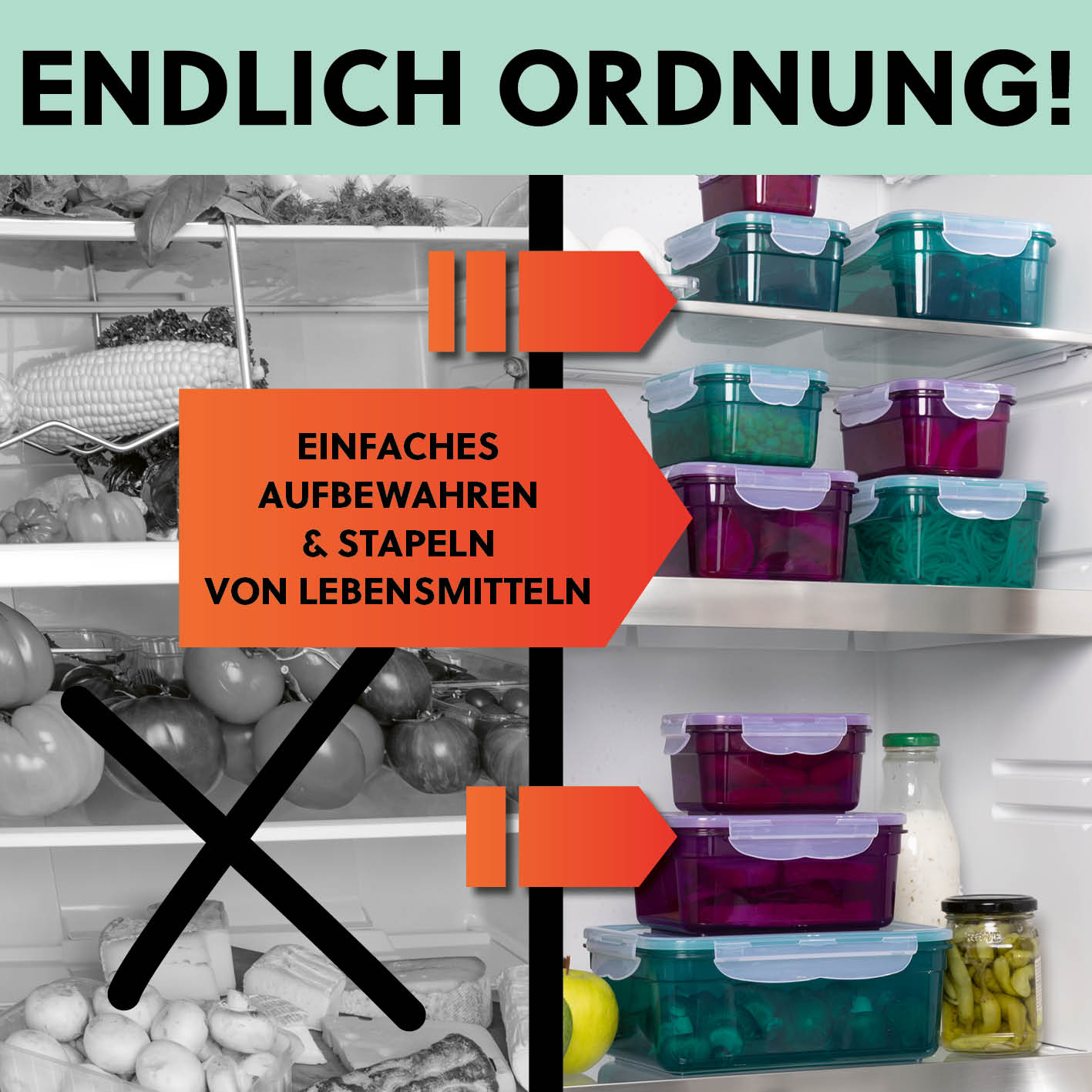 Frischhaltedosen Klick-it, 14-tlg., Smaragd: stapelbare, luftdichte Vorratsdosen für einfache und ordentliche Lebensmittelaufbewahrung.