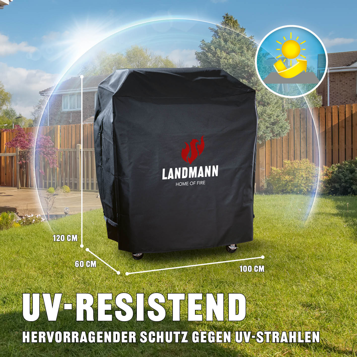 Wetterschutzhaube Premium - 60x96x120cm schwarz, reißfest, UV-beständig, wasserdicht und kältebeständig bis -20 °C, mit PVC-Beschichtung.
