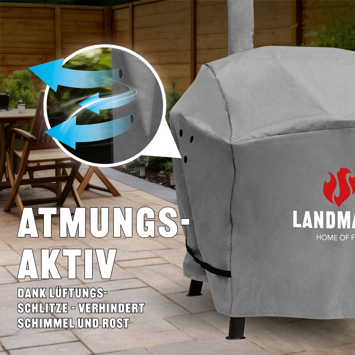 Premium Wetterschutzhaube - 78 x 130 x 118 cm, atmungsaktiv mit Belüftungsöffnungen, wasserdicht und kältebeständig bis -15 °C.