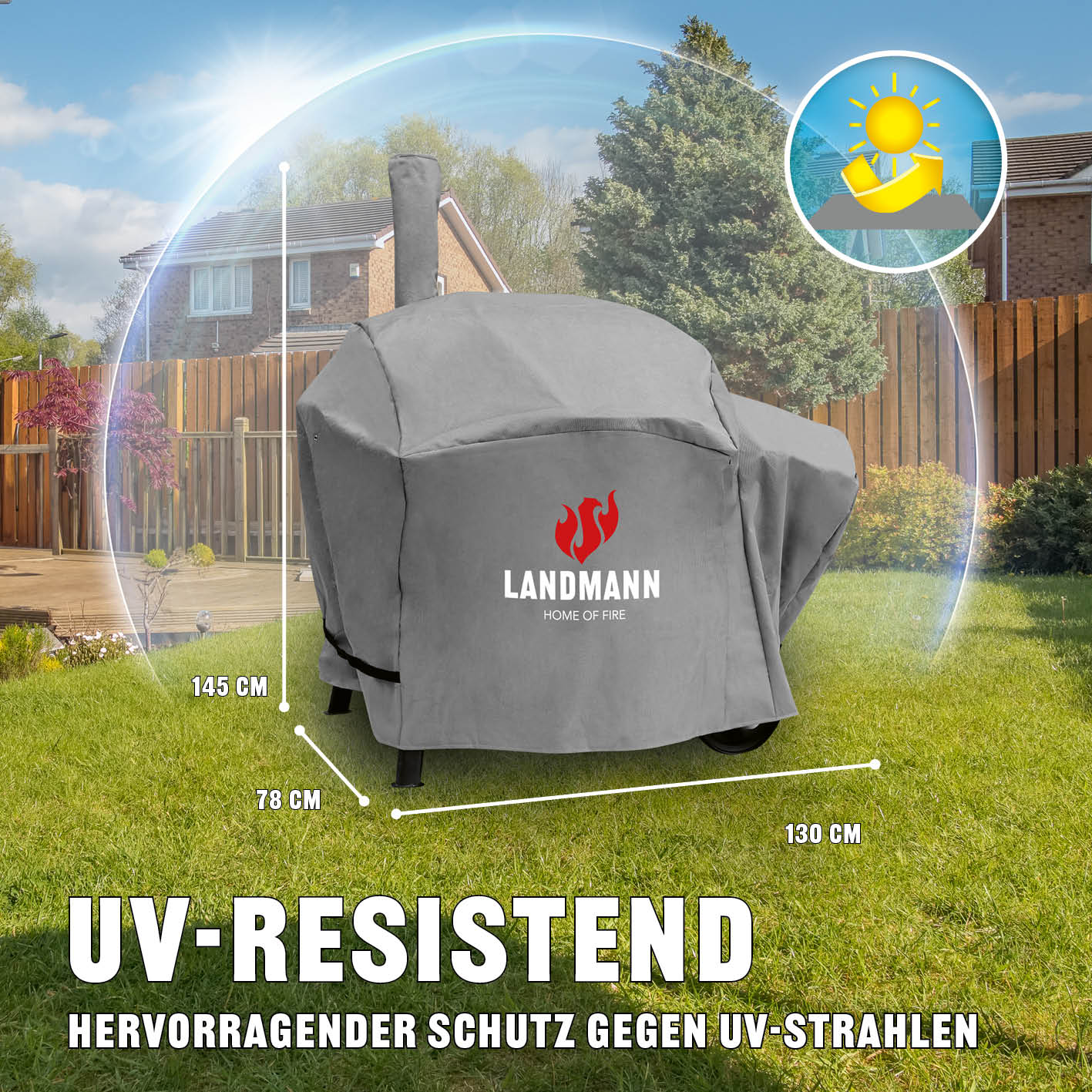 Premium Wetterschutzhaube - 130 x 126 x 85 cm, UV-beständig, wetterfest und reißfest mit PVC-Beschichtung und Belüftung.