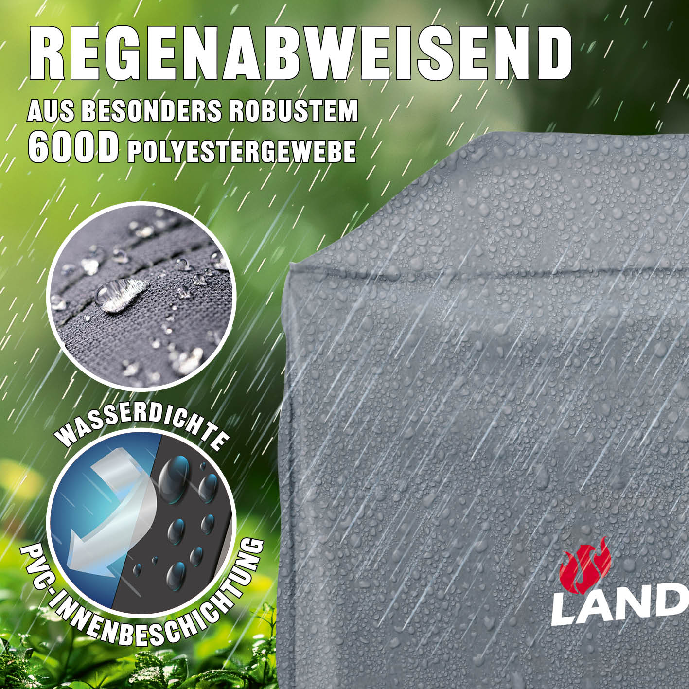 Premium Wetterschutzhaube - 59 x 127,5 x 117 cm, wasserabweisend, robustes 600D Polyester, mit PVC-Innenbeschichtung und hoher Wasserdichtheit.