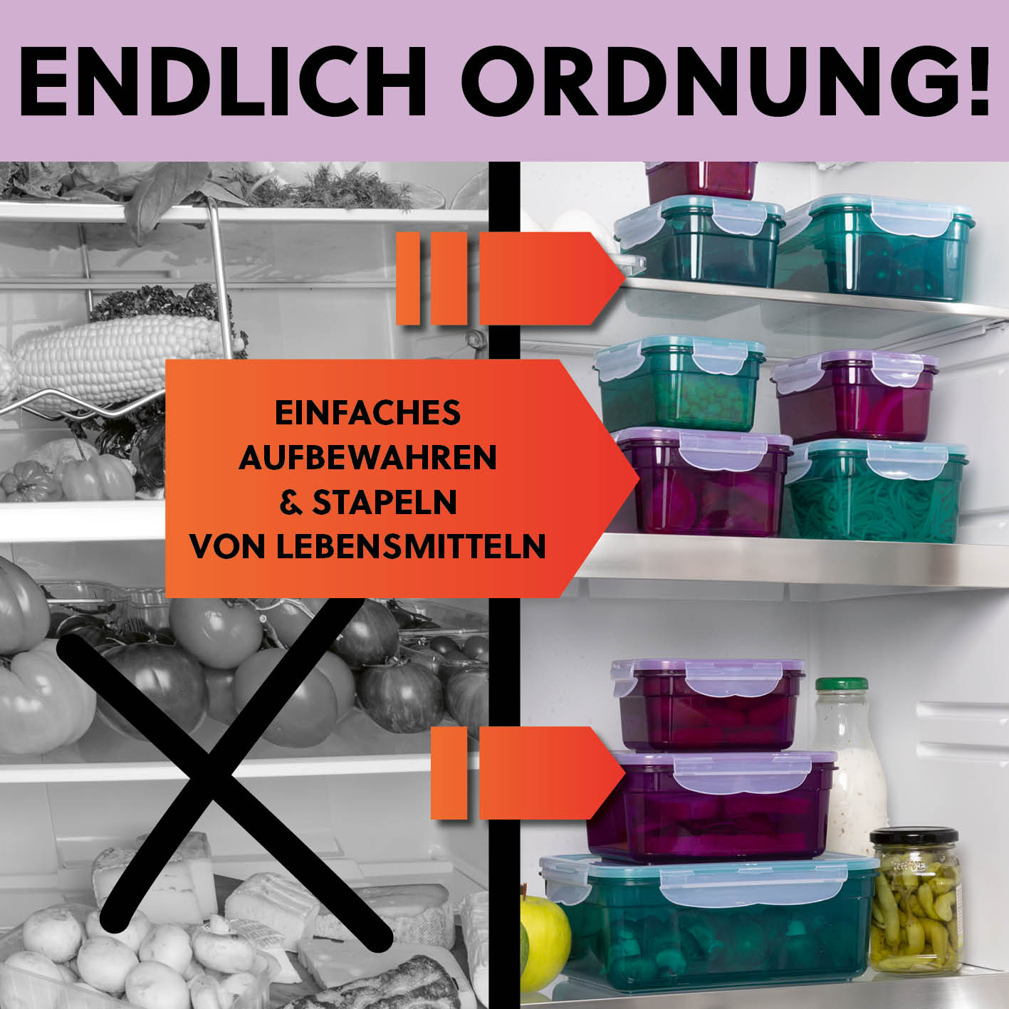 Frischhaltedosen Klick-it, 14-tlg., Lila – stapelbare, luftdichte 14-teilige Vorratsdosen in verschiedenen Größen für ordentliche Aufbewahrung.