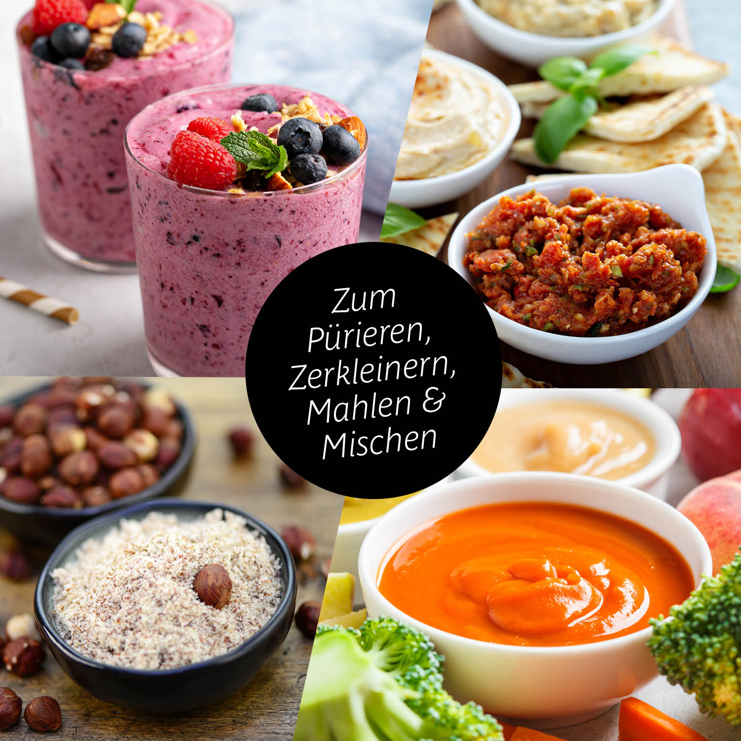 Mr. Magic Mixer - Weiß/Rot zeigt vielseitige Nutzung für Smoothies, Dips, Pestos und mehr in einem kompakten Standmixer-Set.