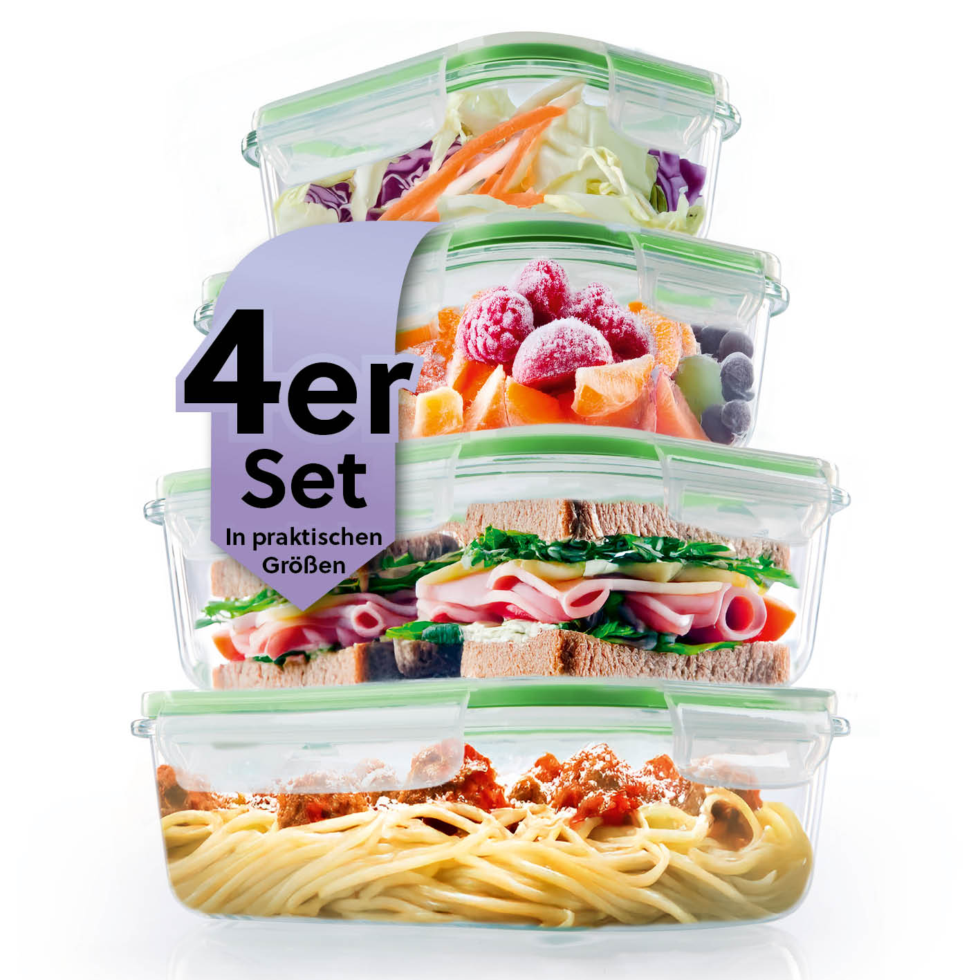 Frischhaltedosen Klick-it - 8-tlg. - Grün, stapelbare luftdichte Glasdosen mit Klick-Verschluss, ideal für Aufbewahrung und Meal Prep.