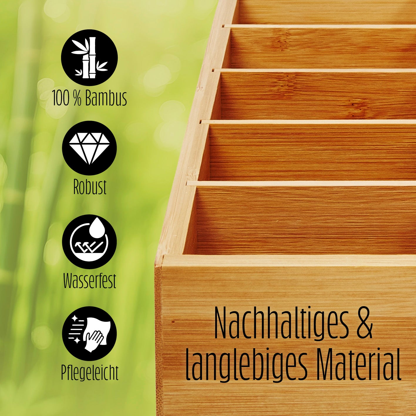 Cuisine Teebox aus Bambus mit 10 Fächern, robust, wasserfest und pflegeleicht, nachhaltiges und langlebiges Material.
