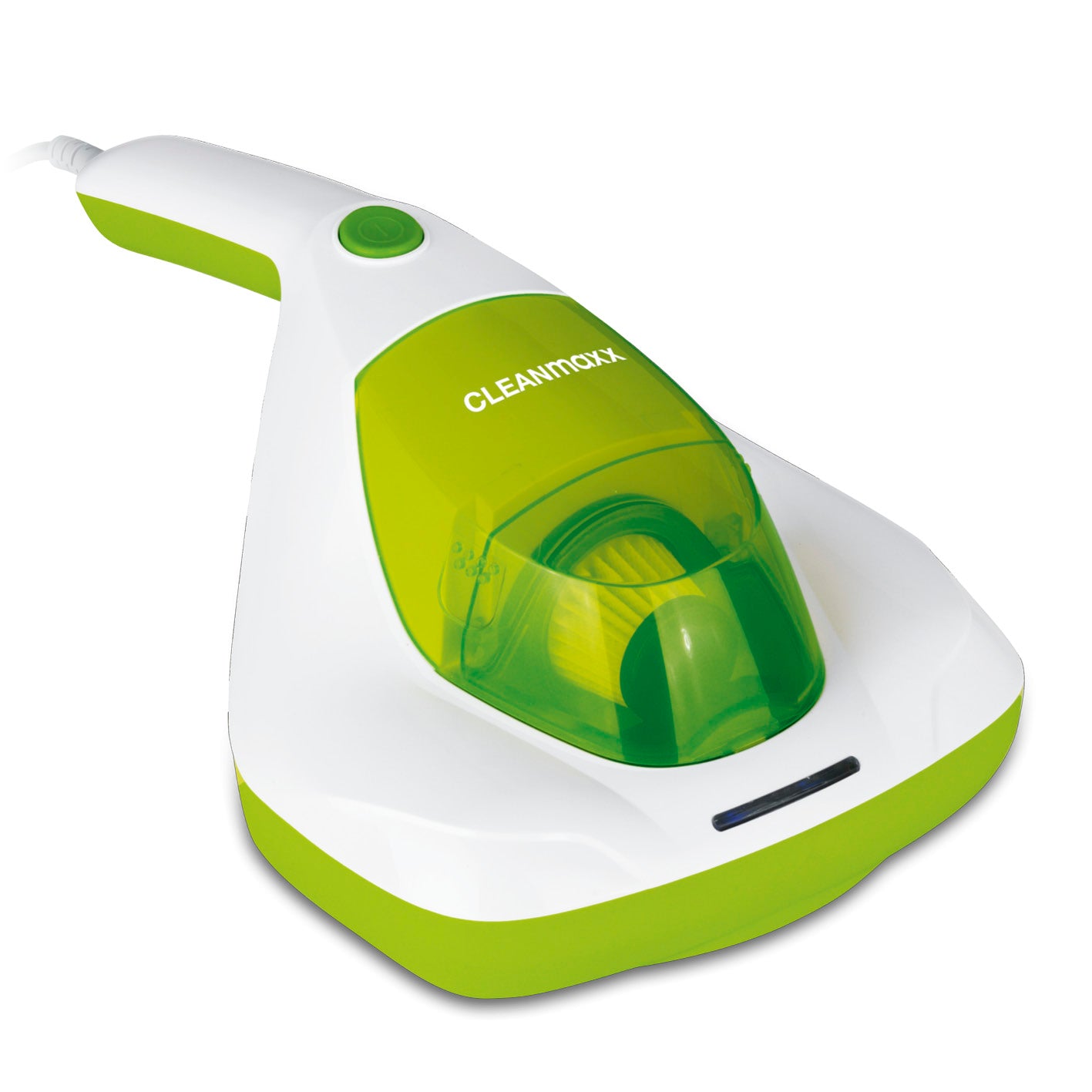 Milbensauger Vibration - weiß/limegreen mit EPA-11-Filter und UV-C-Licht zur effektiven Milbenentfernung in Heimtextilien.