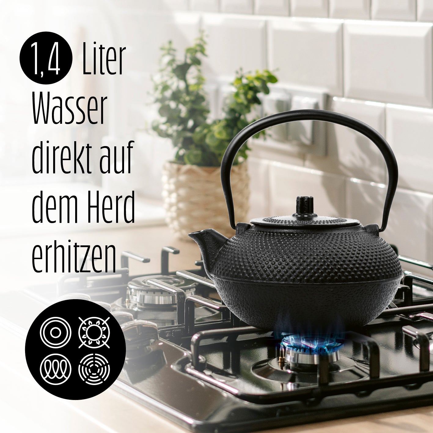 Tee Set 12-teilig aus Gusseisen mit 1,4l Kanne, geeignet für Gas-, Elektro-, Ceran- und Induktionsherde.