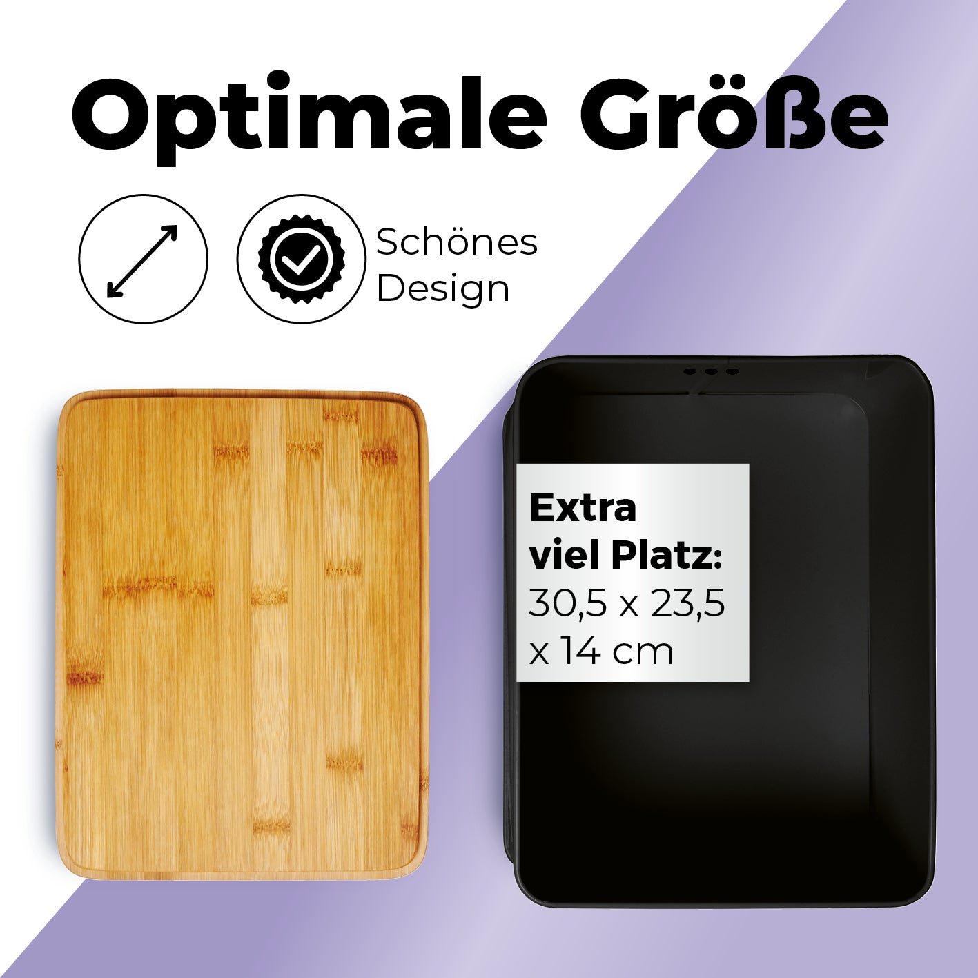 Cuisine Brotkasten aus Metall mit Bambus Deckel, rechteckig 30,5 x 23,5 x 14 cm, stilvoll und platzsparend in Schwarz.