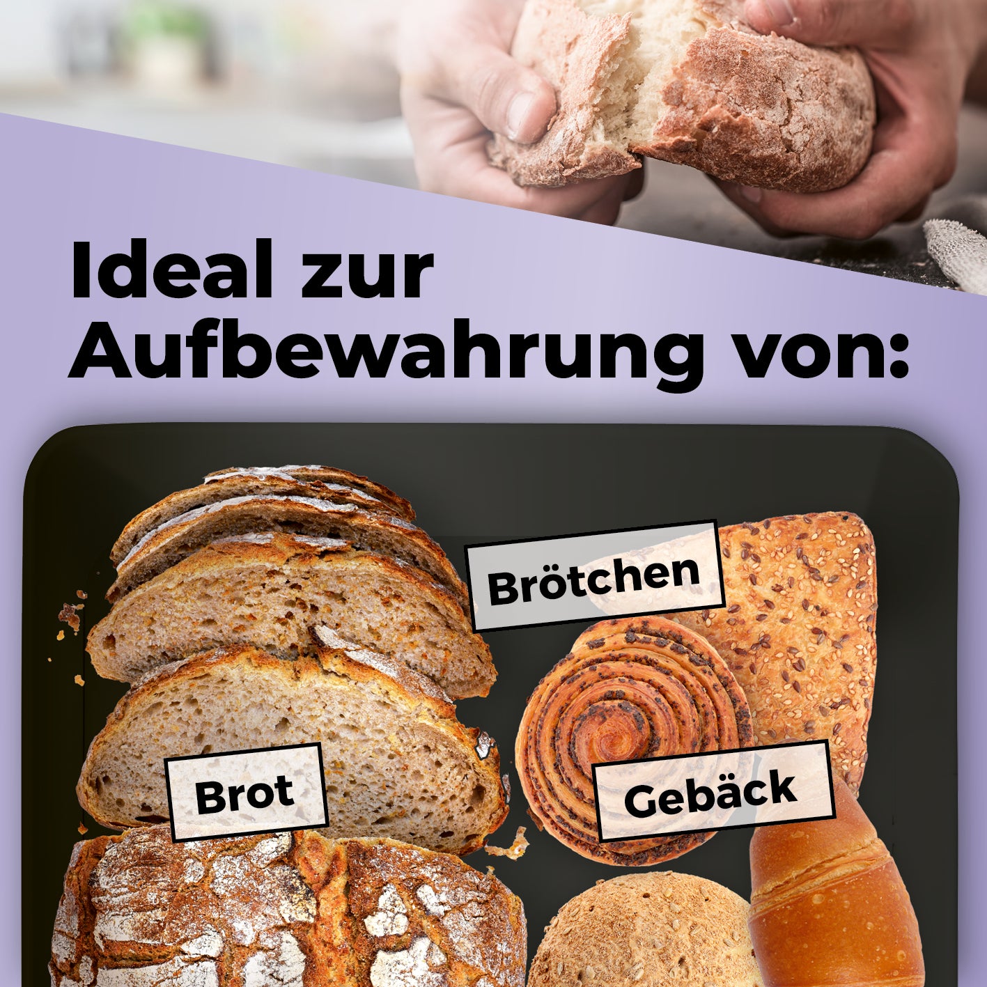 Cuisine Brotkasten aus Metall mit Bambus Deckel – stilvoll, platzsparend, mit Schneidebrett und Belüftung für frisches Brot und Gebäck.